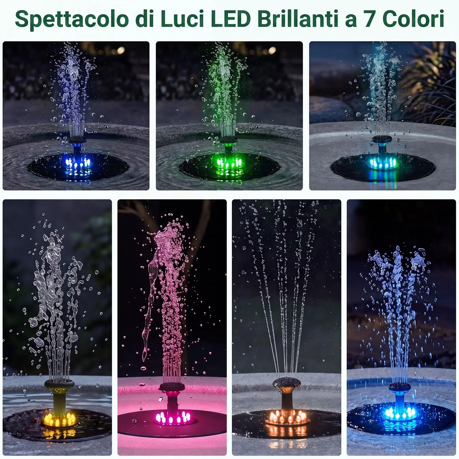 COSTWAY Fontana Solare da Giardino, Set di Fontana Solare da Esterno con Vasca Grande, 12 Luci a LED e 4 Ugelli Sostituibili, Fontanella Decorativa in Resina per Terrazze e Cortile, 50 x 50 x 25 cm