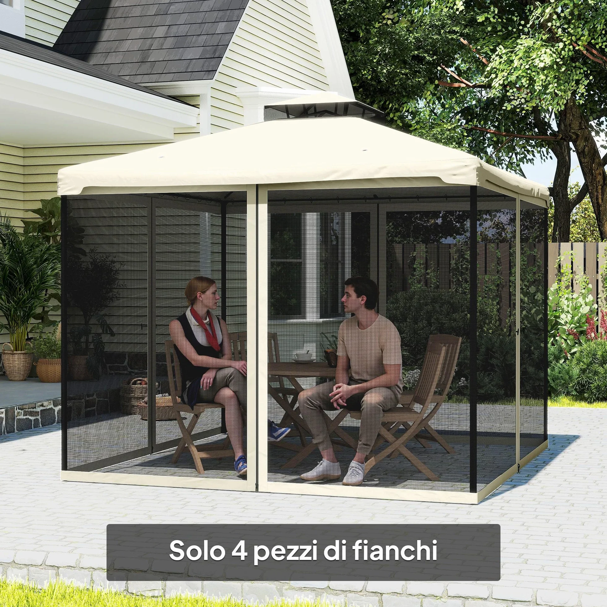 Outsunny Zanzariera per Gazebo, Tende Zanzariera di Ricambio Universale, 302x207cm, Nero, Beige