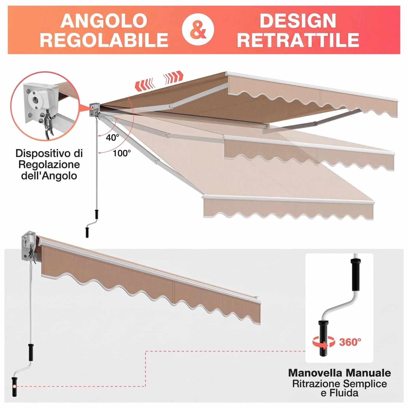 RELAX4LIFE Tenda da Sole Avvolgibile 295x250cm Base Parete/Soffitto Aluminio Beige
