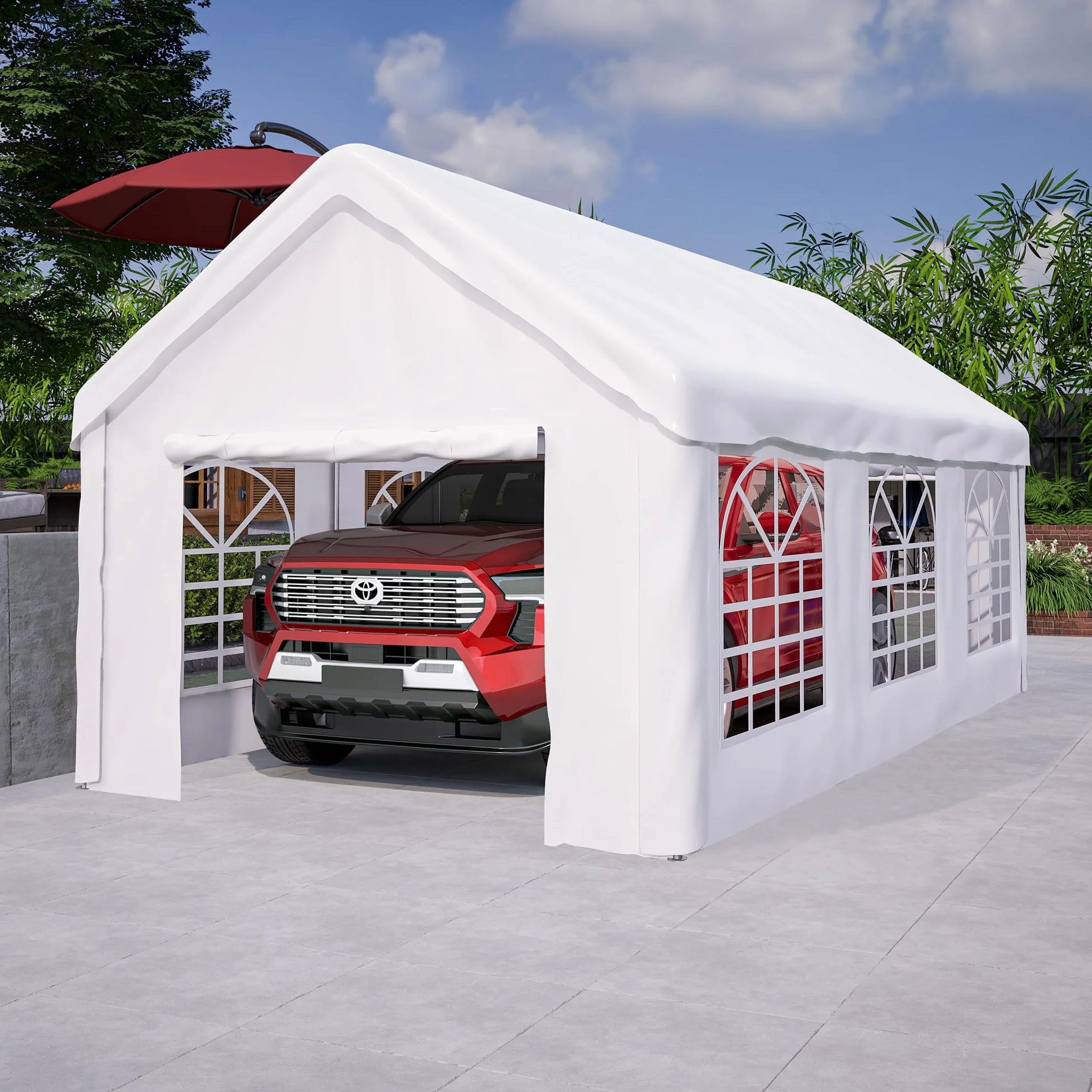 Tenda da garage per auto, moto, camion, barca e dispositivi (bianco, 3 x 6 m)