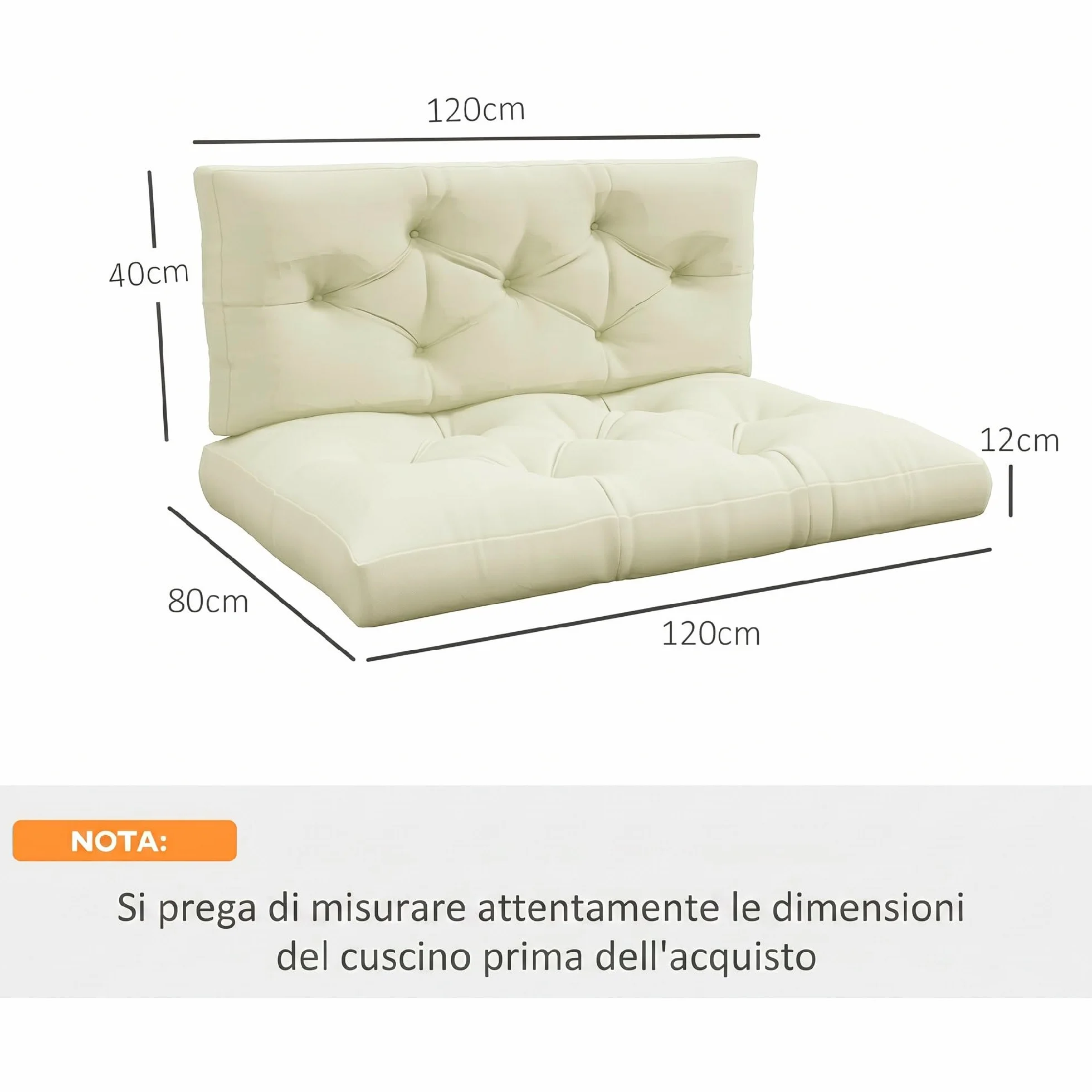 Outsunny Cuscini da Giardino Set 2 Pezzi per Schienale e Seduta con Imbottitura Spessa, Cuscini da Esterno in Poliestere per Divani e Pallet, Crema