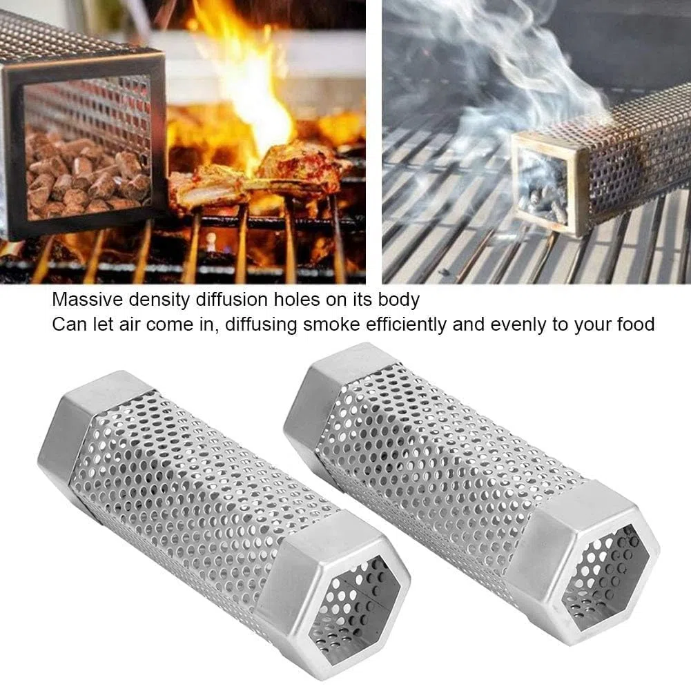 Tubo Affumicatore, 2 Pezzi Griglia, 15.3cm Acciaio Inox, Pellet Tubo Affumicatore per Qualsiasi Griglia a Carbone o Fumatori Elettrici