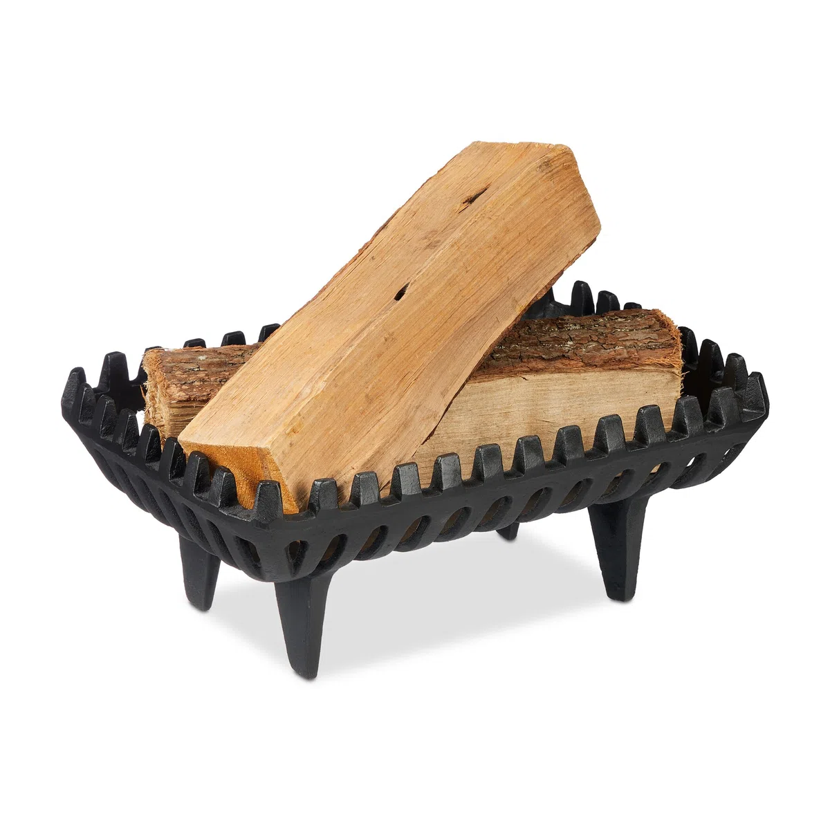 Relaxdays Brucialegna da Camino Rettangolare Griglia in Ghisa Poggia Legna 15 x 37 x 26 cm Nero