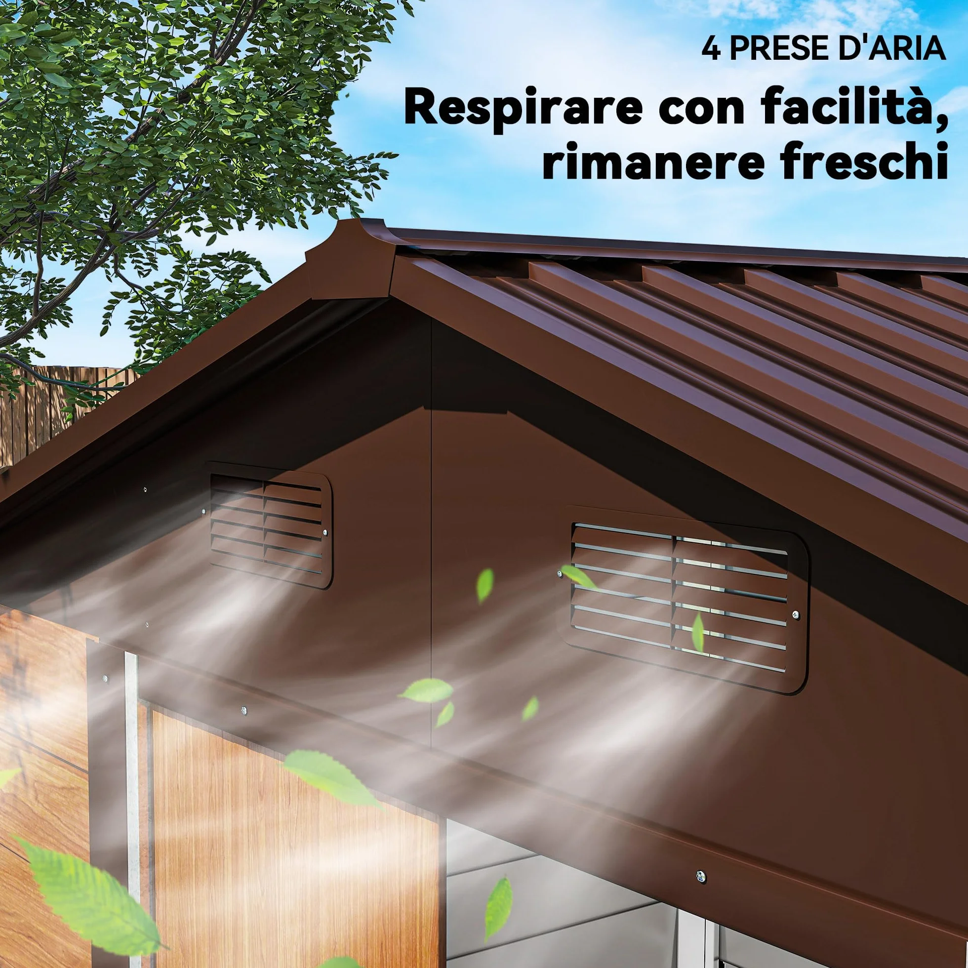Outsunny Casetta da Giardino 4.07m² Acciaio Zincato con Porta Attrezzi Tetto Inclinato Doppie Porte Scorrevoli Bloccabili Marrone