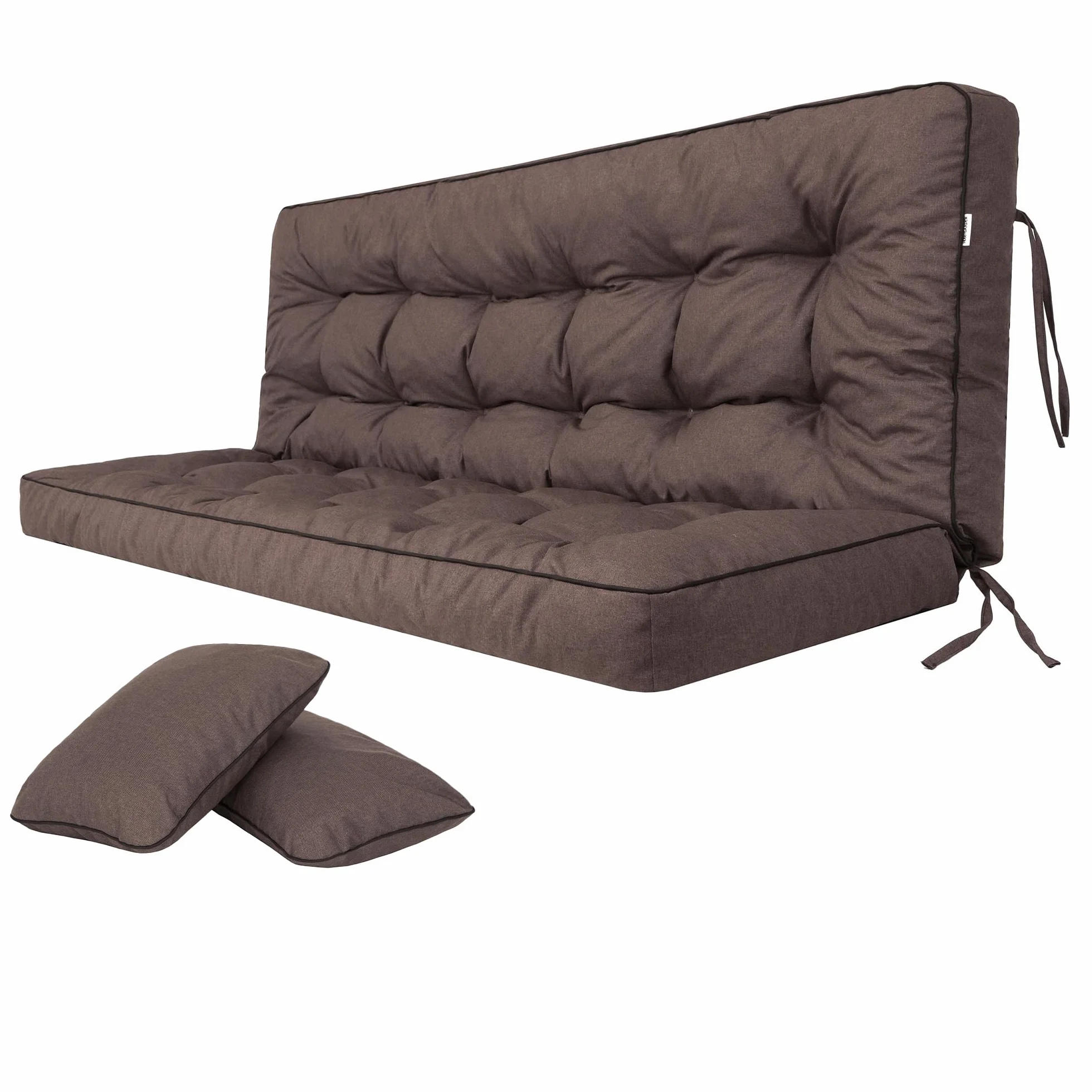 Cuscino per Panchina, Cuscino per panche da giardino a dondolo, Cuscino per panca altalena Hollywood - Cuscini Impermeabili con Cinghie di Fissaggio , incl. 2 cuscini laterali - 150 cm - marrone scuro