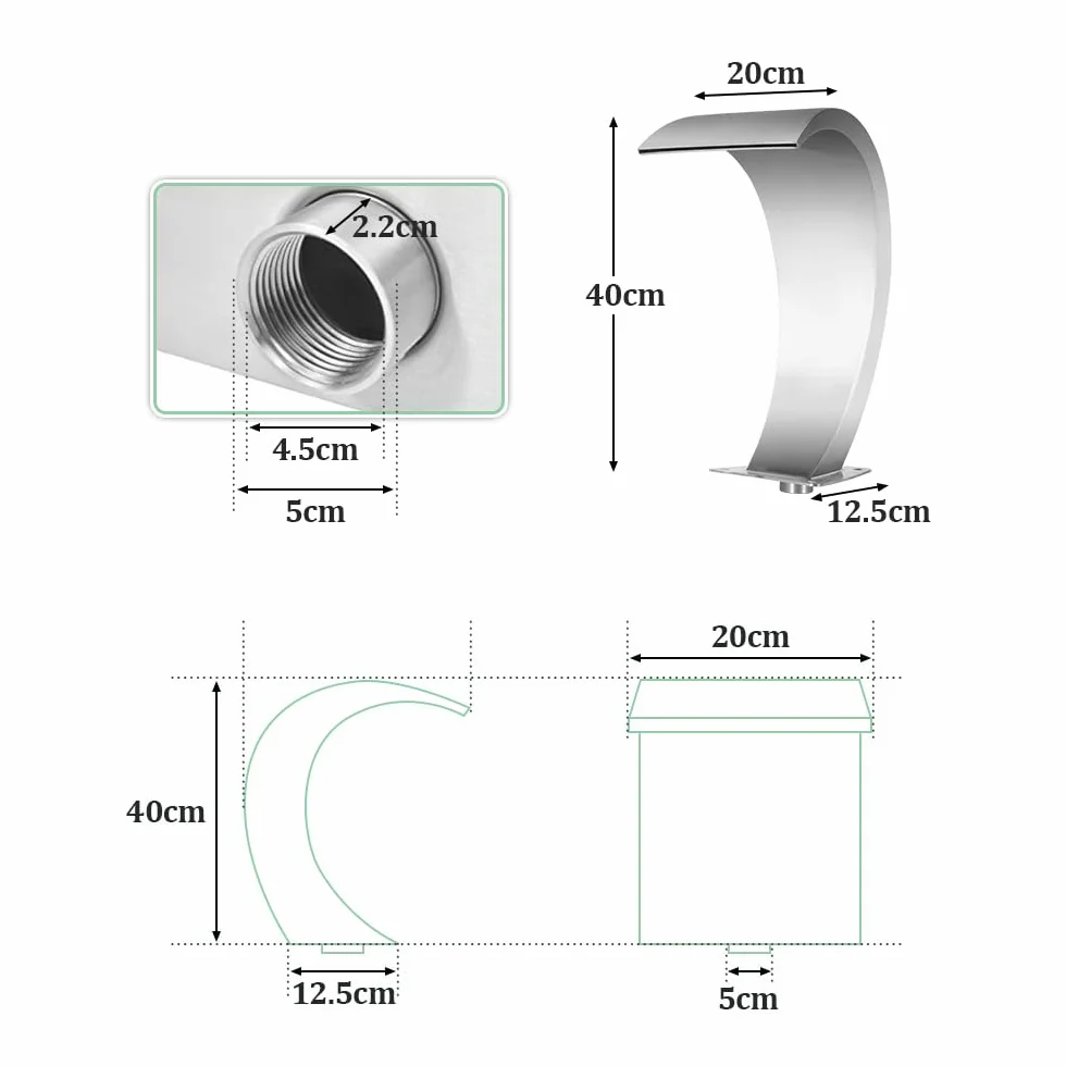 Fontana Per Piscina Giardino Decorazione Cascata Rilassante In Acciaio Inossidabile Per Interni Ed Esterni, Giardino, Rocciosi E Laghetti, Altezza 40cm x 20cm