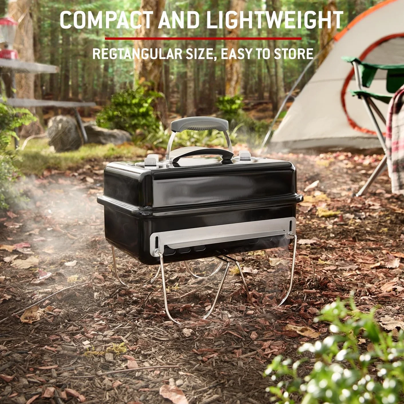 Weber Barbecue a carbone Go-Anywhere griglia portatile con gambe pieghevoli, 42x26 cm, nero