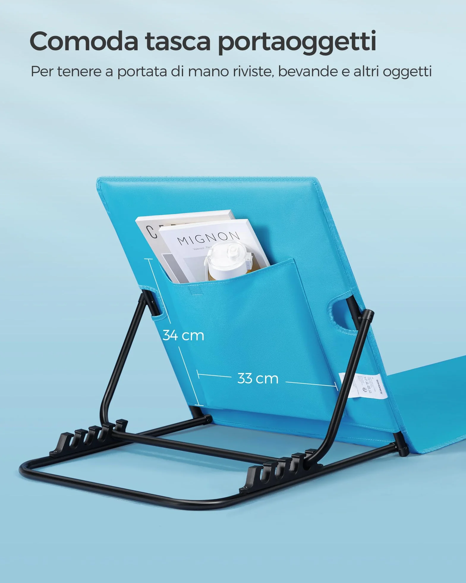 SONGMICS Set di 2 Lettini da Spiaggia, Sedie a Sdraio, Portatile con Manico, 158 x 55 cm, Azzurro Cielo