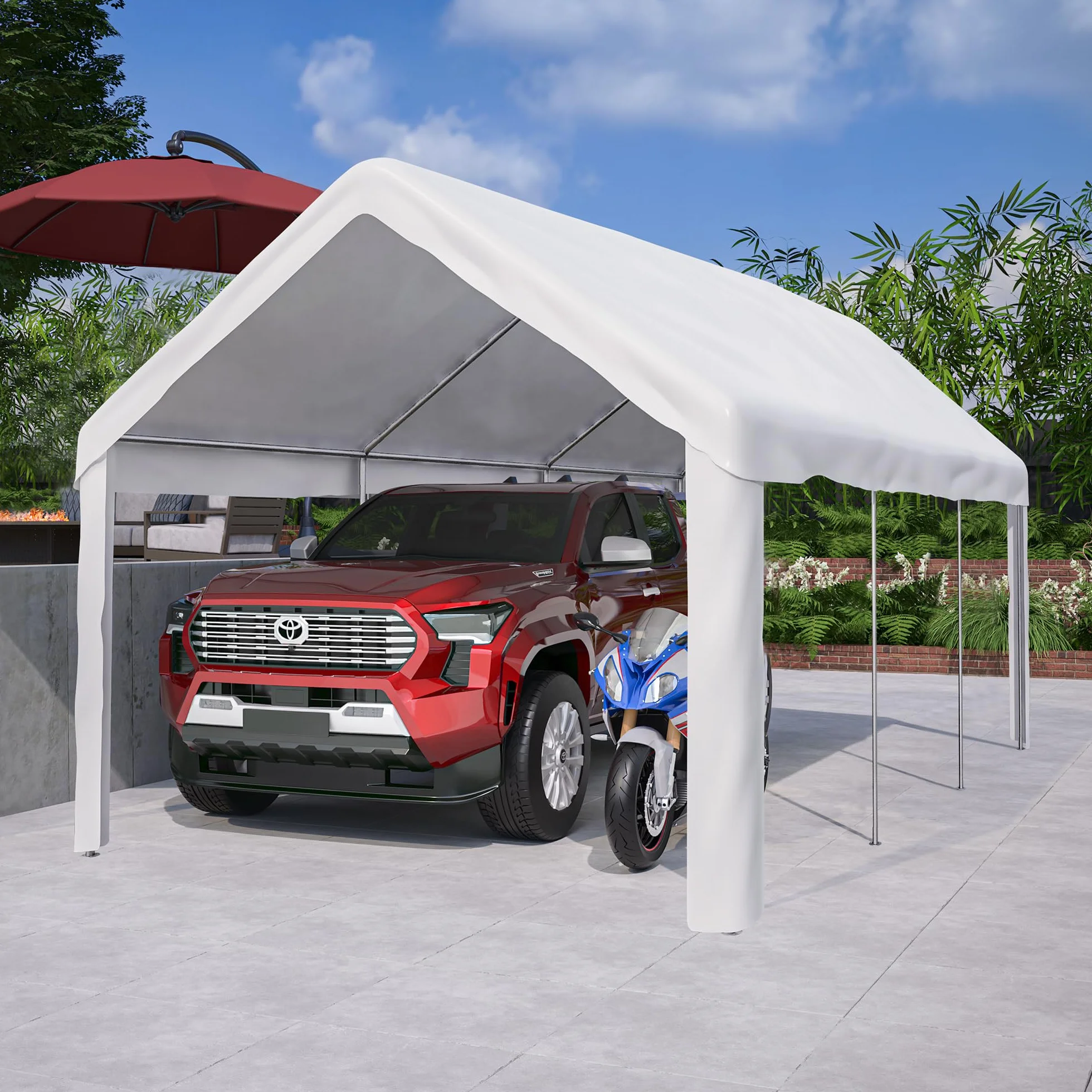 Tenda da garage per auto, moto, camion, barca e dispositivi (bianco, 3 x 6 m)