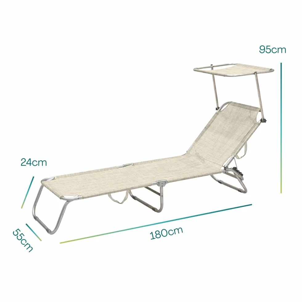 VIRSUS Lettino Prendisole Pieghevole 180x55x90 cm Textilene Metallo Tubolare 18mm Peso Max 120kg Beige