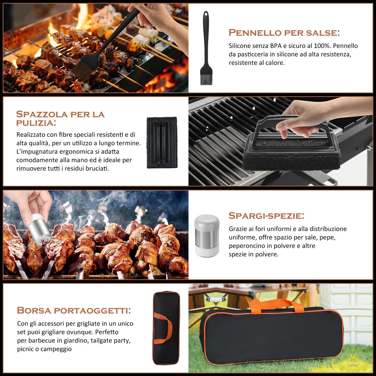 35PCS Set Barbecue Professionale - Acciaio Inossidabile Kit Barbecue, con Smash Burger Press & Spatola Pizza & Patty Maker & Attrezzi Barbecue, per Barbecue, Picnic, Campeggio