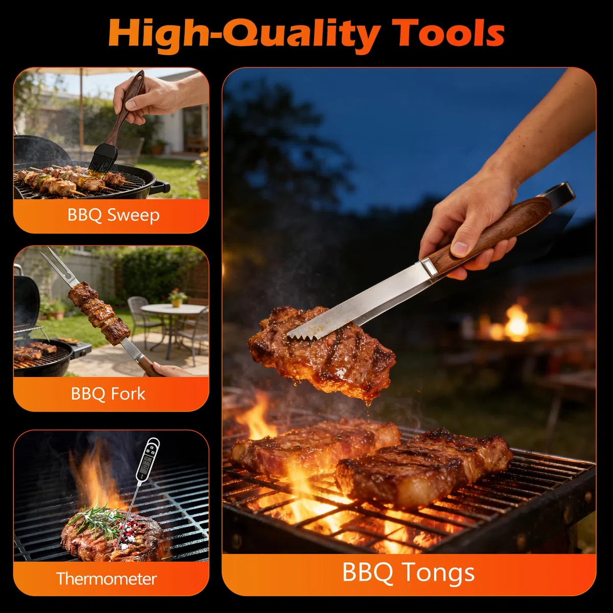 31Pcs Kit Barbecue Professionale, Set Barbecue Accessori in Acciaio Inox, Attrezzi BBQ Utensili Cucina con Spazzola per Barbecue e Termometro per Carne per Campeggio, Picnic e Barbecue all'Aperto