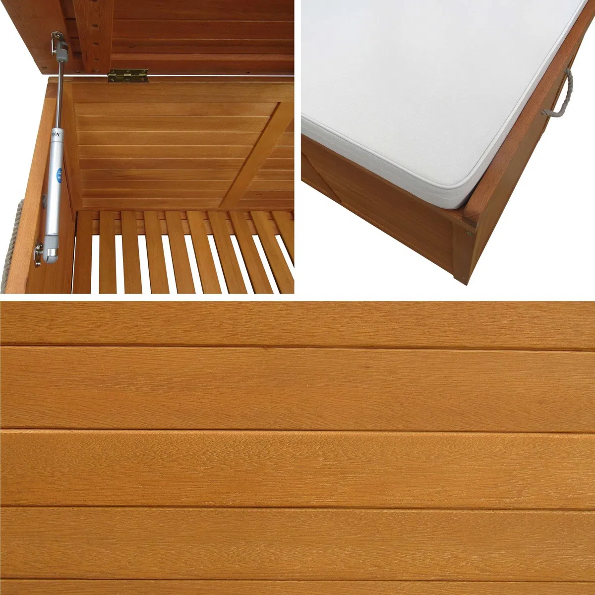 sweeek Cassapanca da Giardino in Legno 200L con martinetti Marrone Naturale - 125x60x96 cm