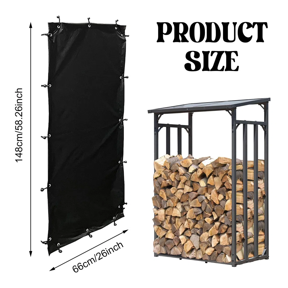 Tefola 2 Pezzi Coperchio per Legnaia 148 x 66 cm Nero Poliestere Impermeabile