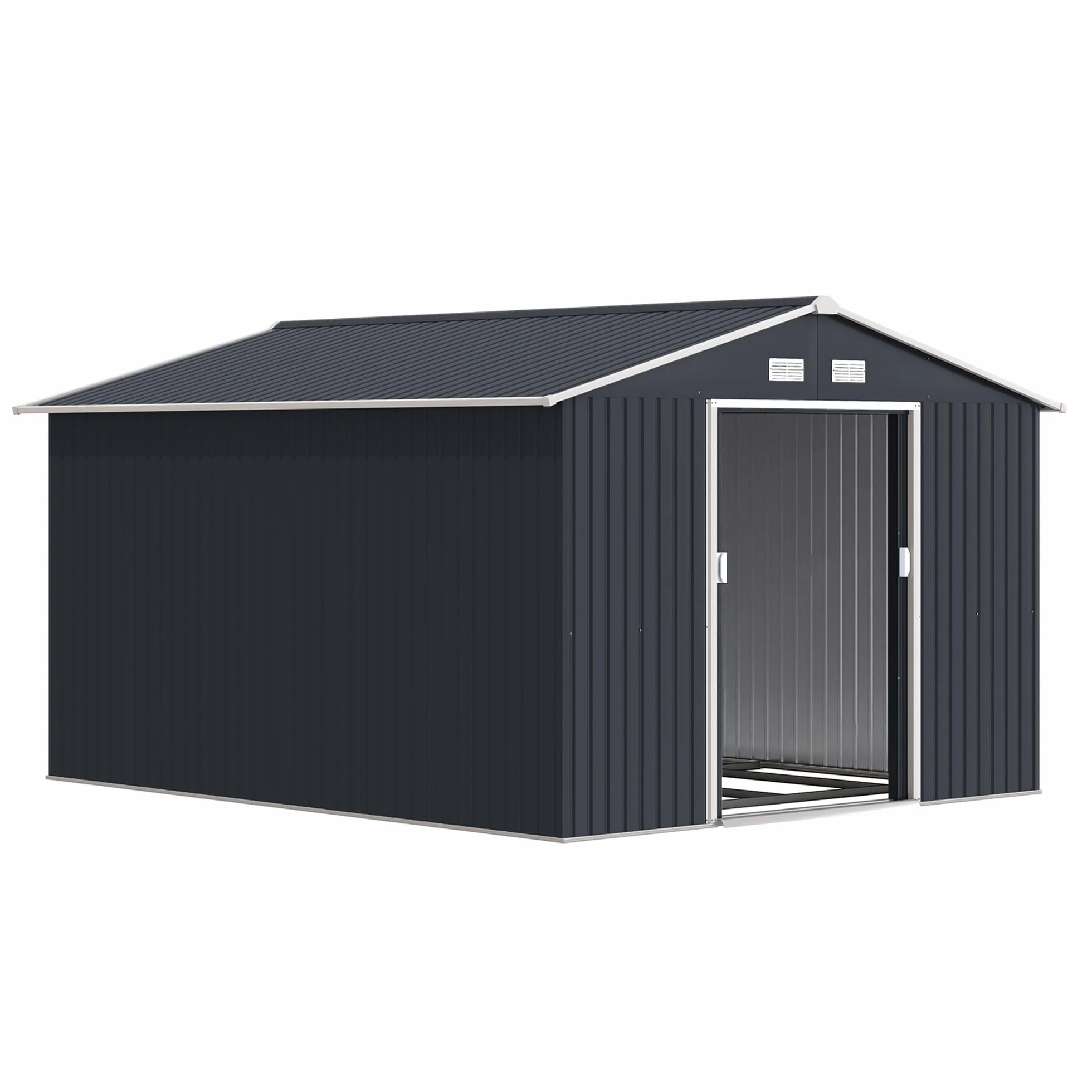 Outsunny Casetta da Giardino in Lamiera d'Acciaio 8.3 m² con 2 Porte Scorrevoli 277x322x192 cm Grigio Scuro