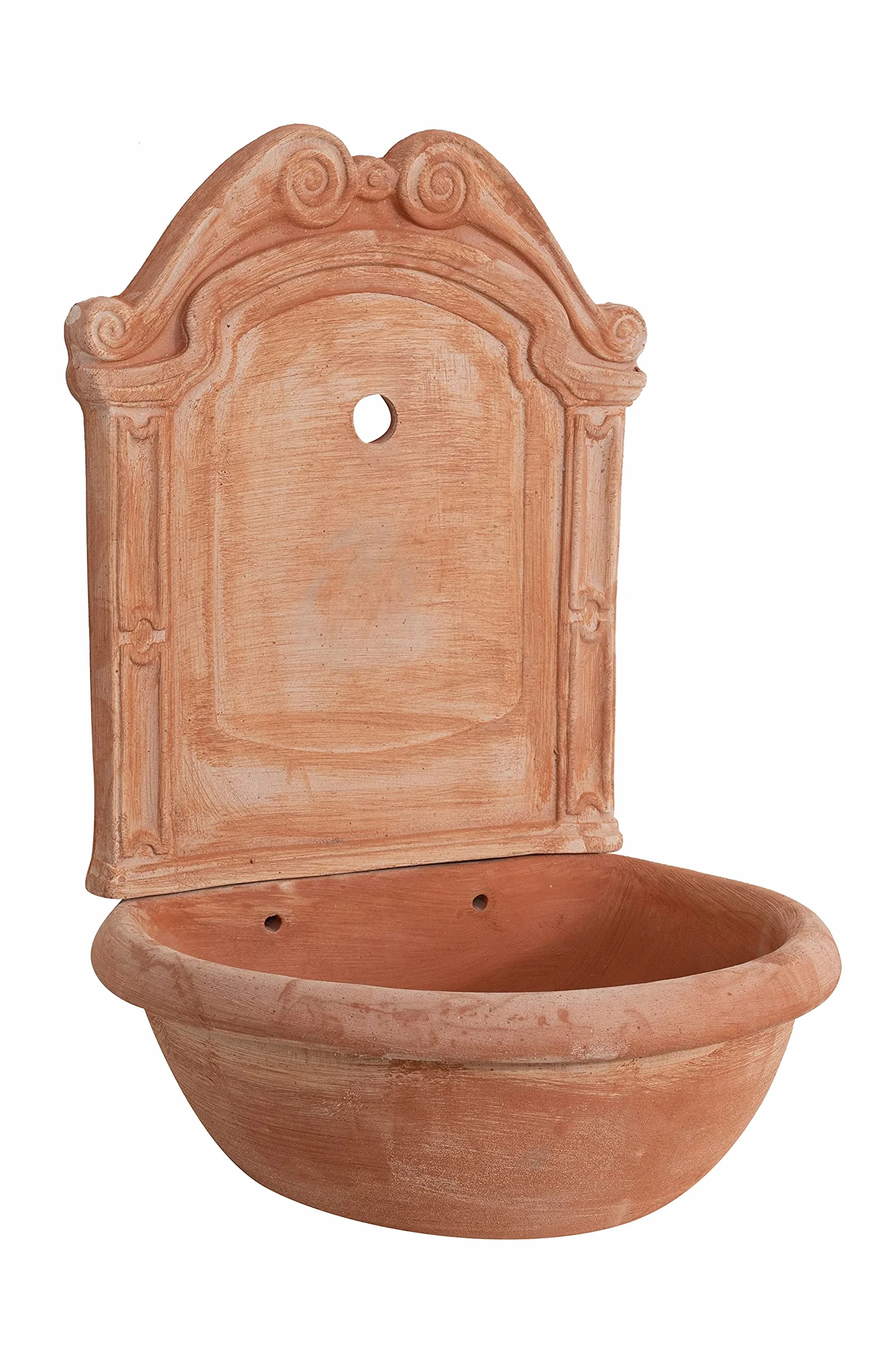 Biscottini Fontana da Giardino Esterno 45x36x64 cm - Fontana da Parete in Terracotta Fatta a Mano - Fontanella da Giardino - Fontane da Muro - Lavabo Decorativo in Terracotta con Vasca e Schienale