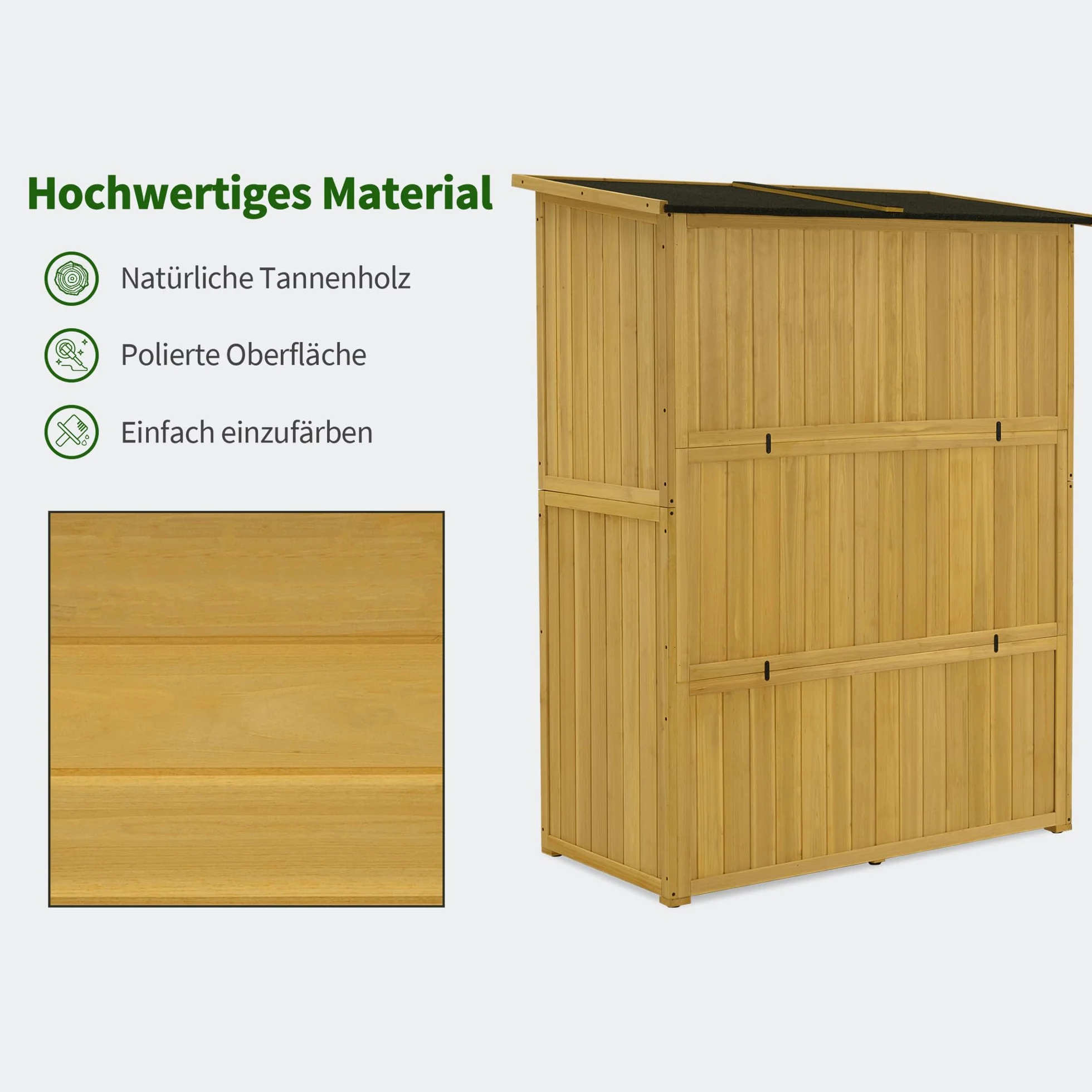 M MCombo armadio da giardino in legno, casetta da giardino piccola resistente alle intemperie, casetta per attrezzi da esterno, per area esterna balcone terrazza, 59×129×168 cm, 0901D-1 (natura)
