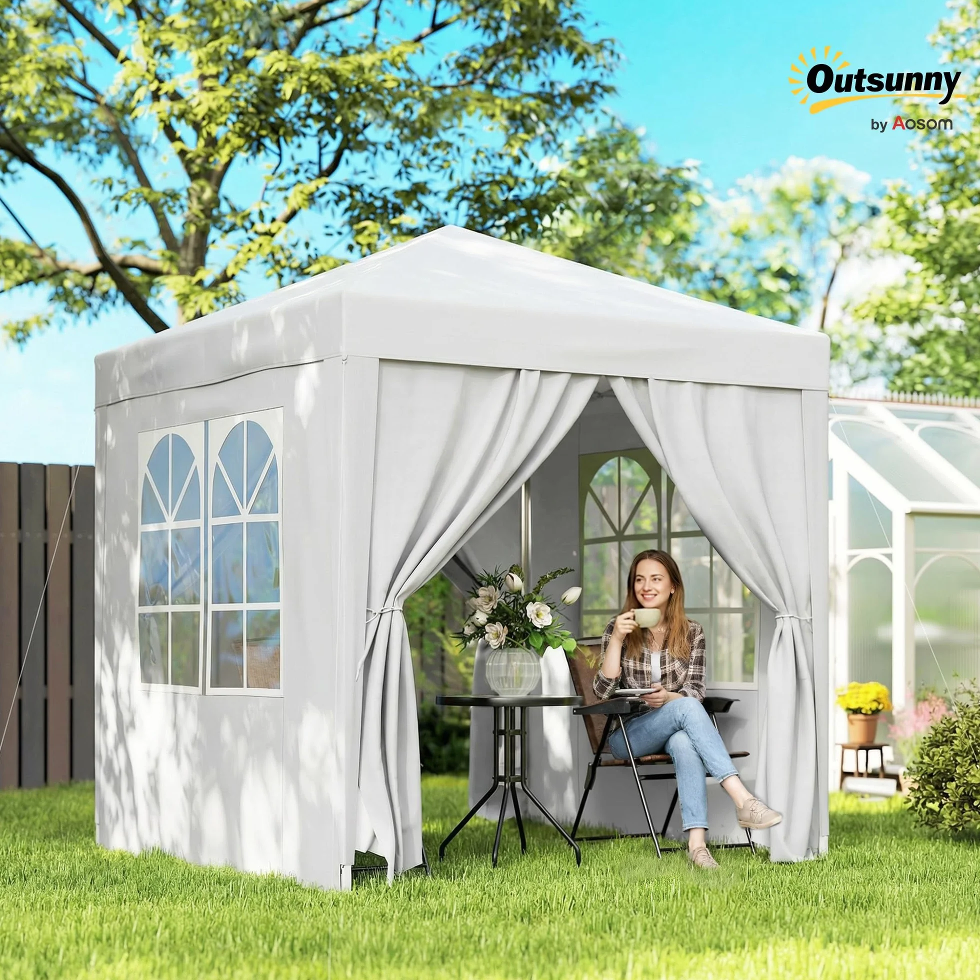Outsunny Gazebo 2x2 m Pop-up Impermeabile Pareti Rimovibili Pieghevole Metallo Poliestere Borsa Trasporto Bianco