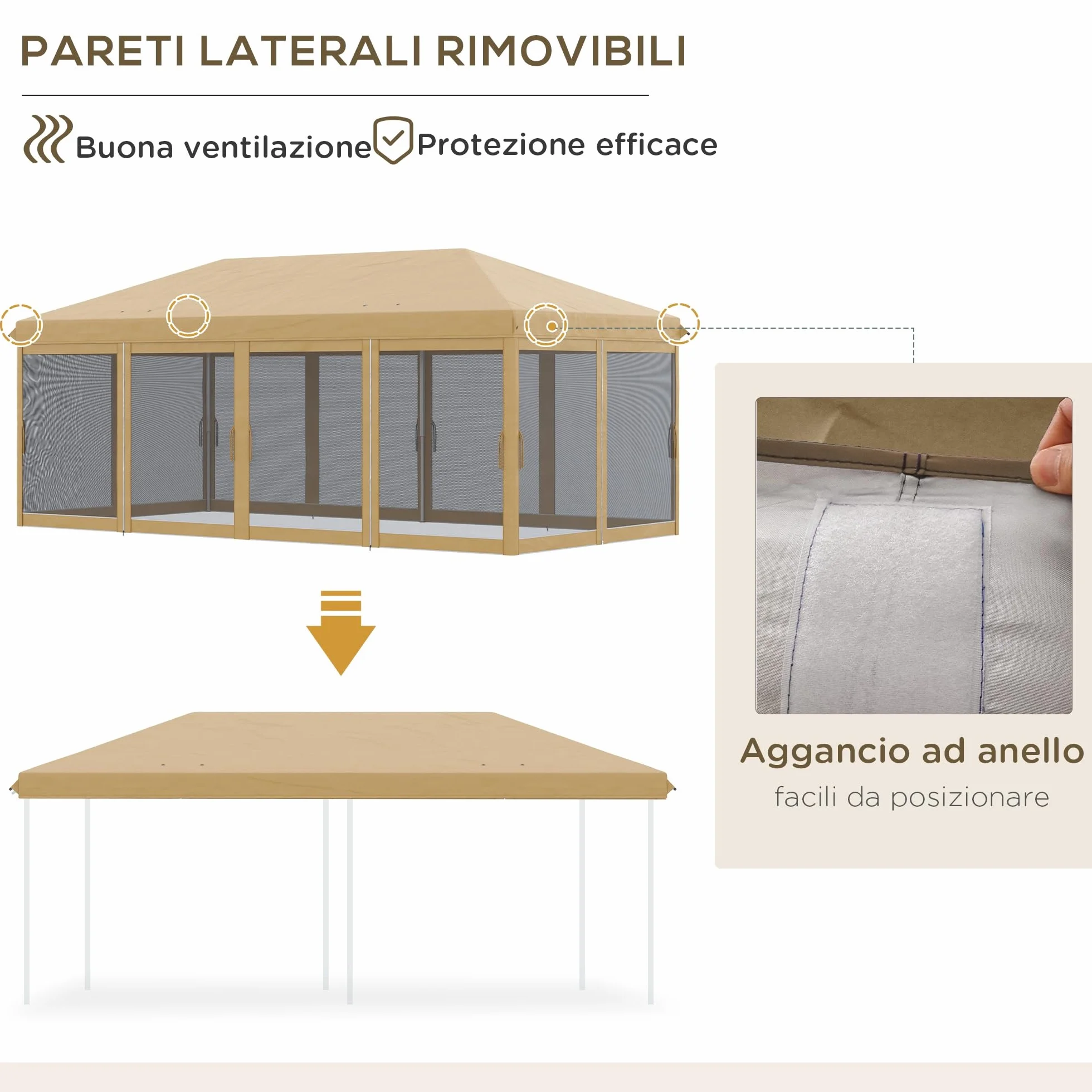 Outsunny Gazebo Pieghevole 6x3 Pop Up con Zanzariere, Acciaio, Tessuto Oxford, Beige
