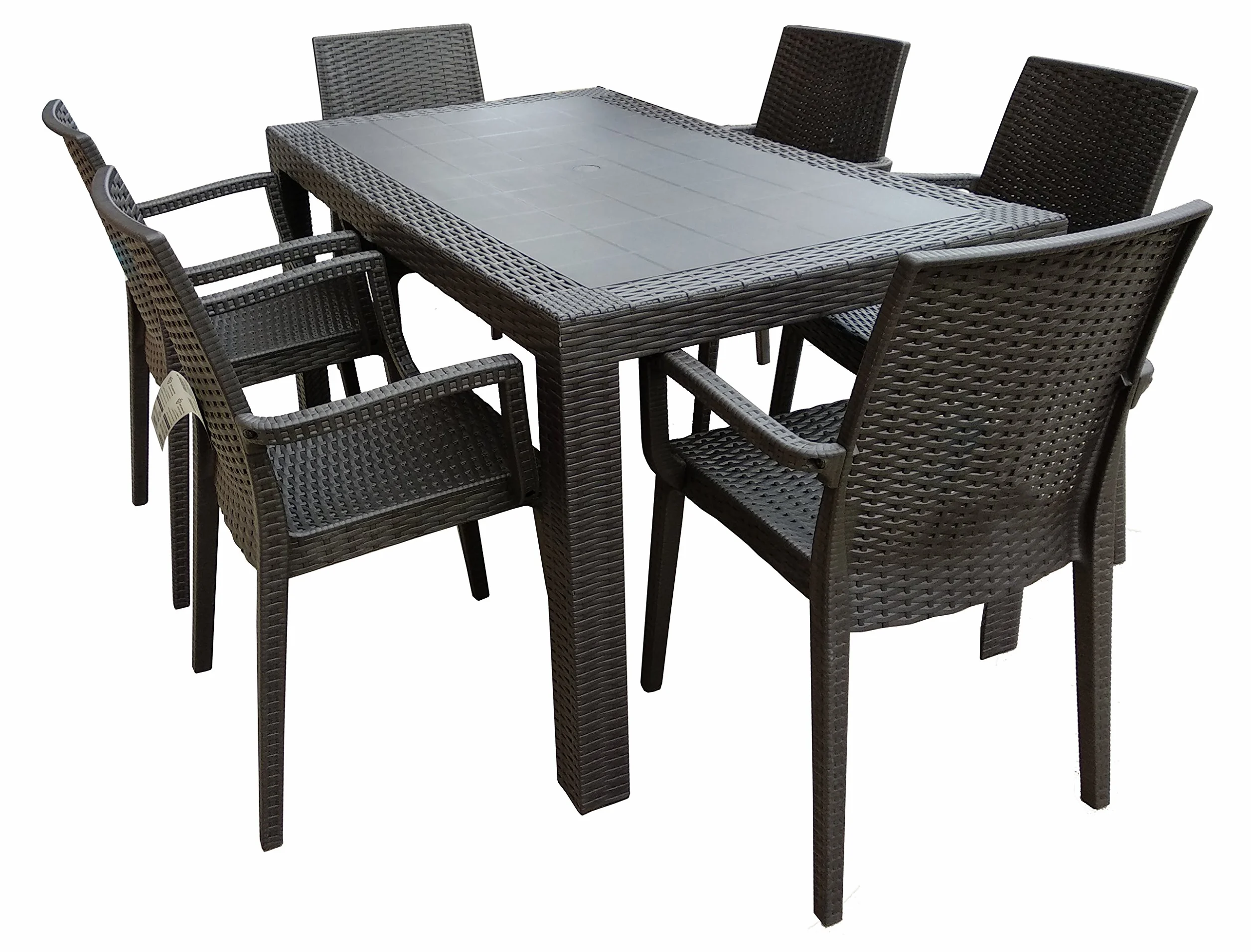 Dimaplast2000 AMZ004 Set Giardino Tavolo e 6 Poltrone Resina Effetto Rattan 140x80x72 cm Antracite