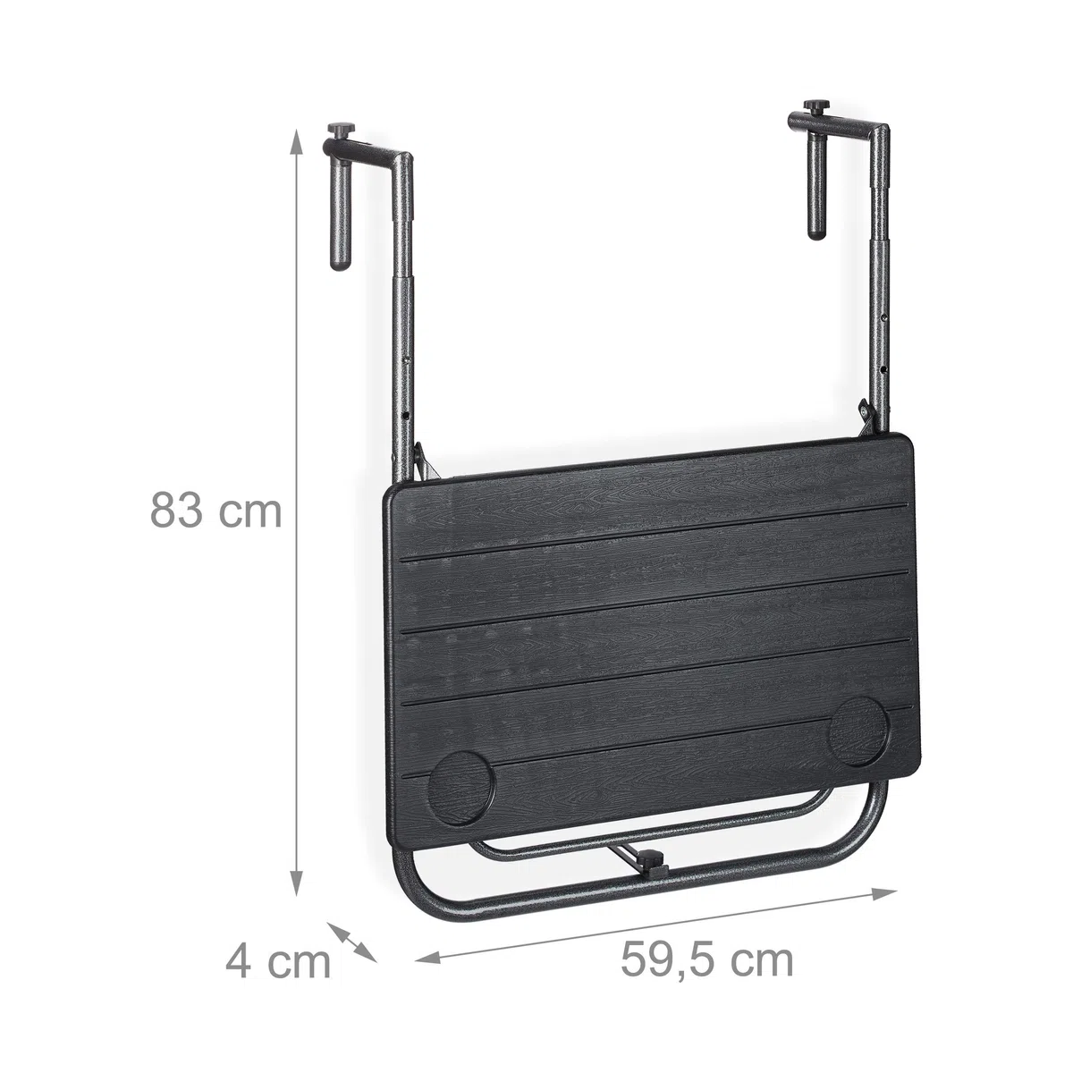 Relaxdays Tavolino Pieghevole per Balcone, 3 Altezze Regolabili, 59,5x36 cm, Effetto Legno Nero