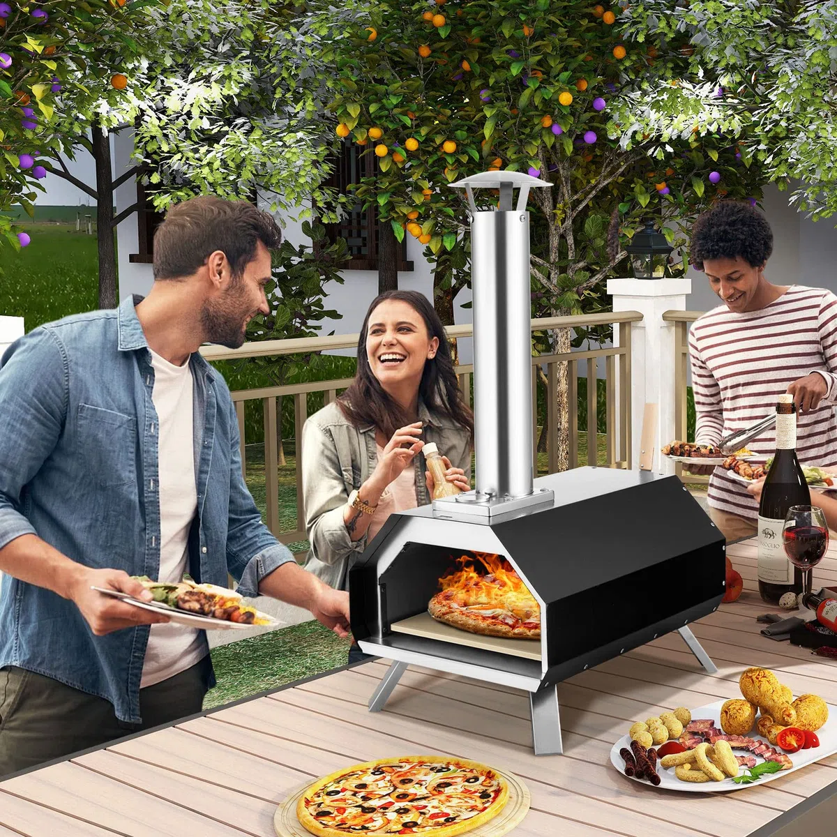 COSTWAY Forno per Pizza da Esterno a Legna con Pala, Pietra e Gambe Pieghevoli, Modello 8