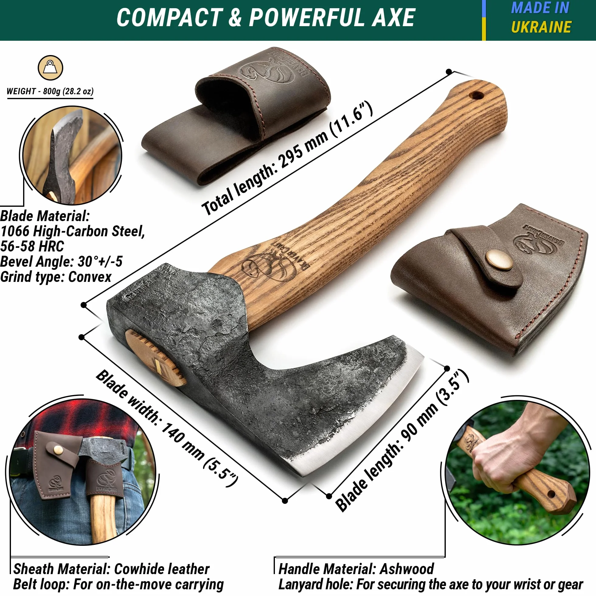 BeaverCraft AX6 Accetta da Bushcraft e Intaglio Legno Forgiata – Ascia da Campeggio