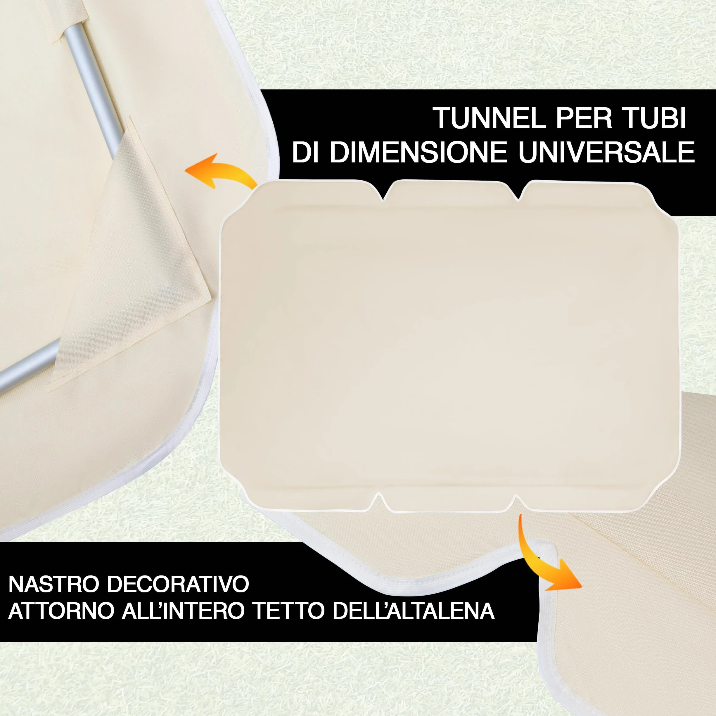 Tettuccio per Dondolo da Giardino 230 x 120 cm - Copertura Resistente al Sole e Pioggia - Colore Ecru