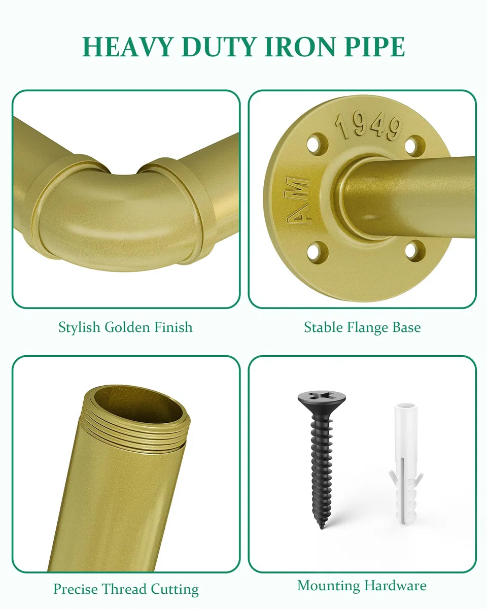 SOFITORG Appendiabiti per piante da interno, fioriere sospese per piante da interno con 6 catene sospese, asta per piante da parete per soffitto di finestre, 165 cm, metallo/oro..