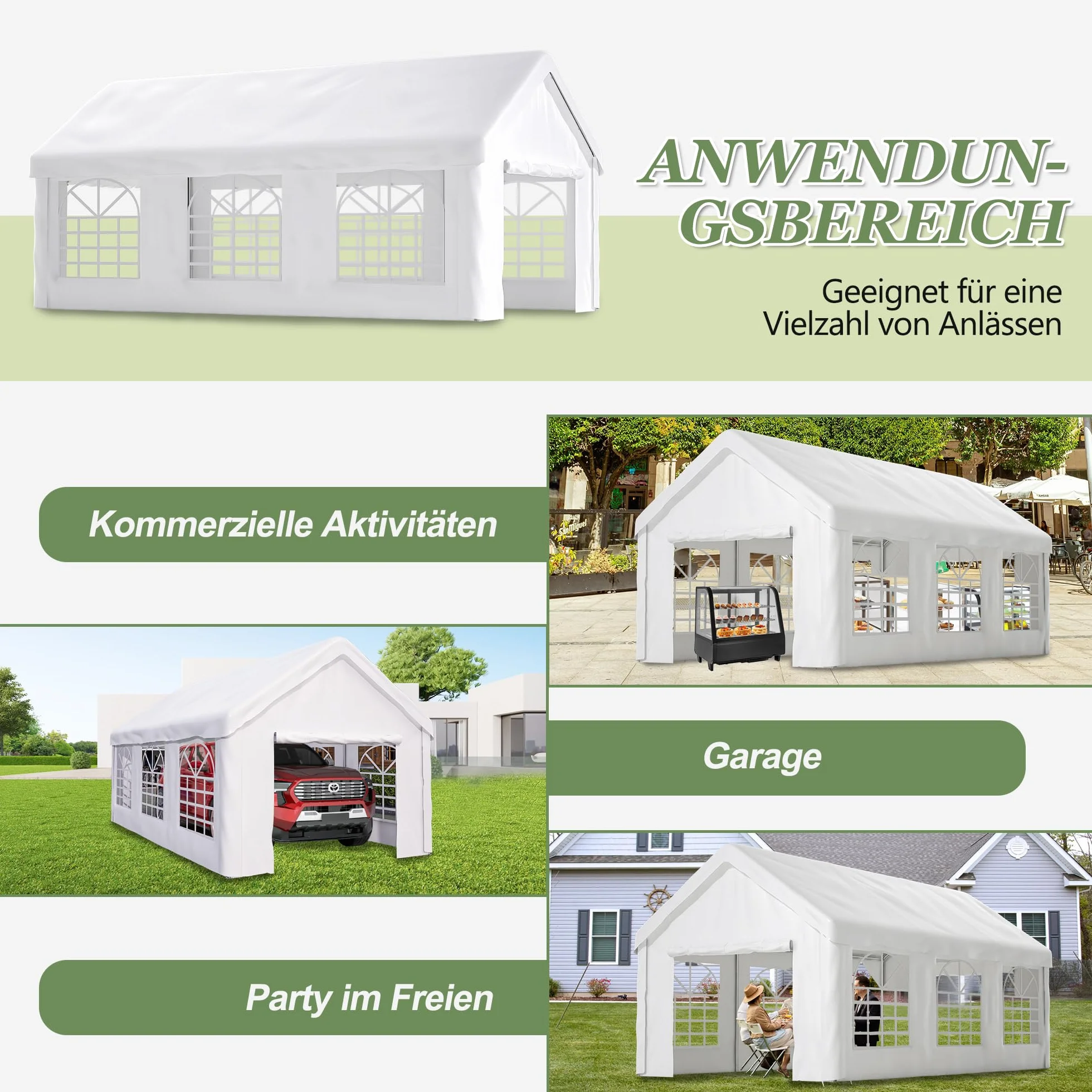 Tenda da garage per auto, moto, camion, barca e dispositivi (bianco, 3 x 6 m)
