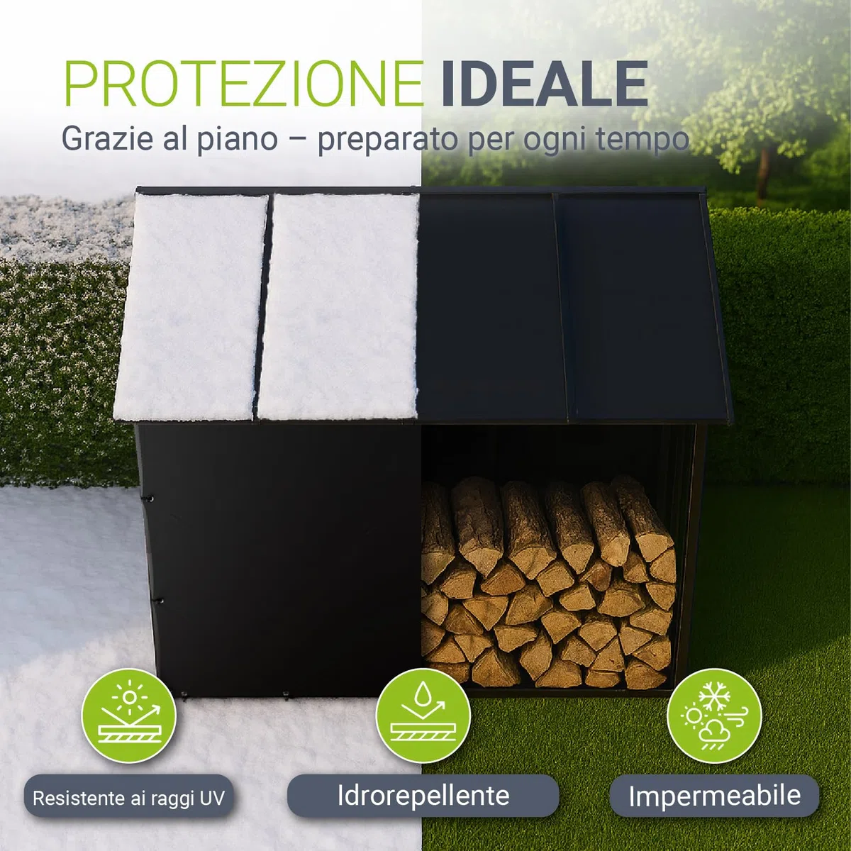 Juskys Portalegna da esterno con tetto, resistente agli agenti atmosferici, telo anti-UV, fondo rialzato