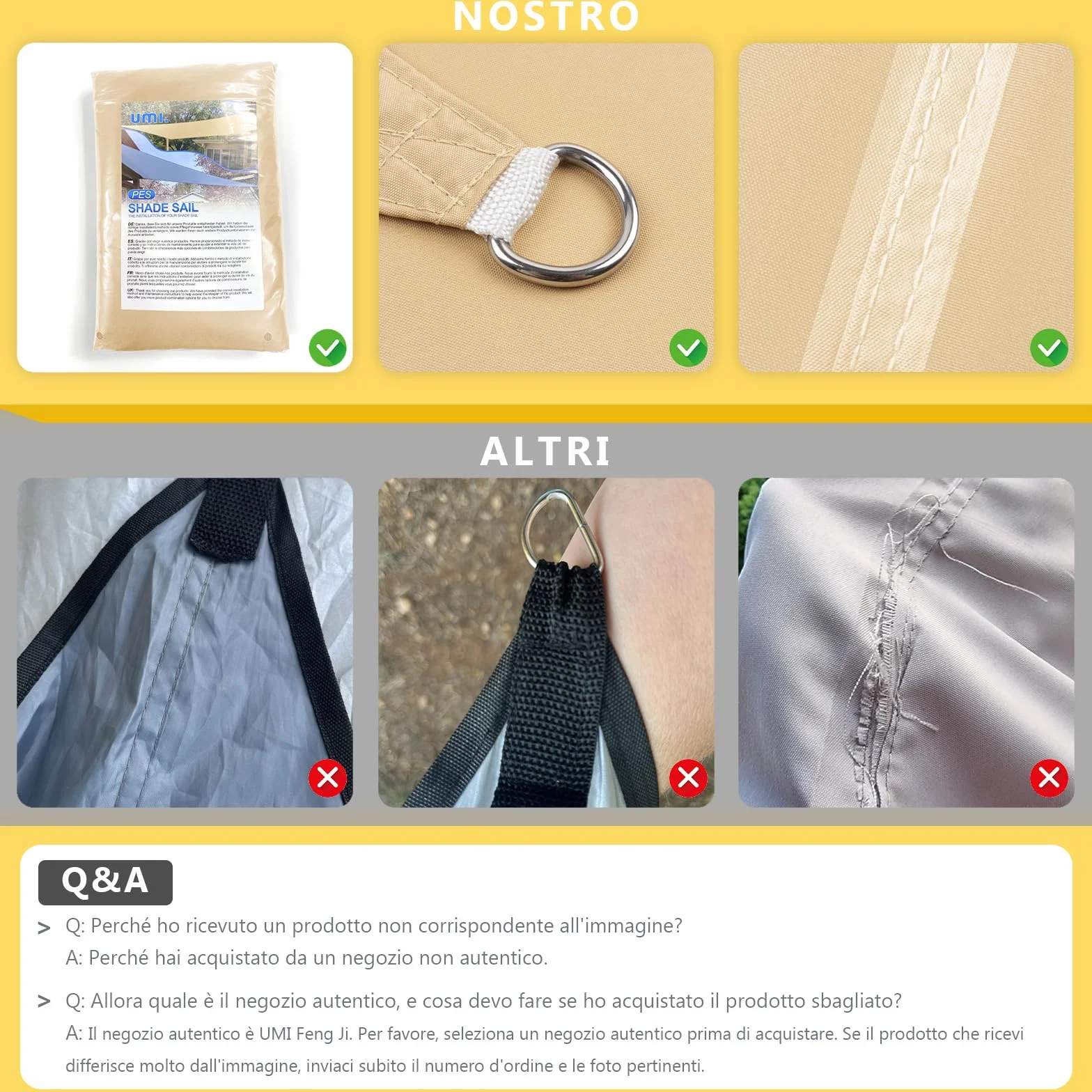 UMI Vela Ombreggiante Impermeabile 2x4m Rettangolare Tenda a Vela Protezione Raggi UV 98% Tenda Parasole per Esterno Giardino Terrazzo - Sabbia