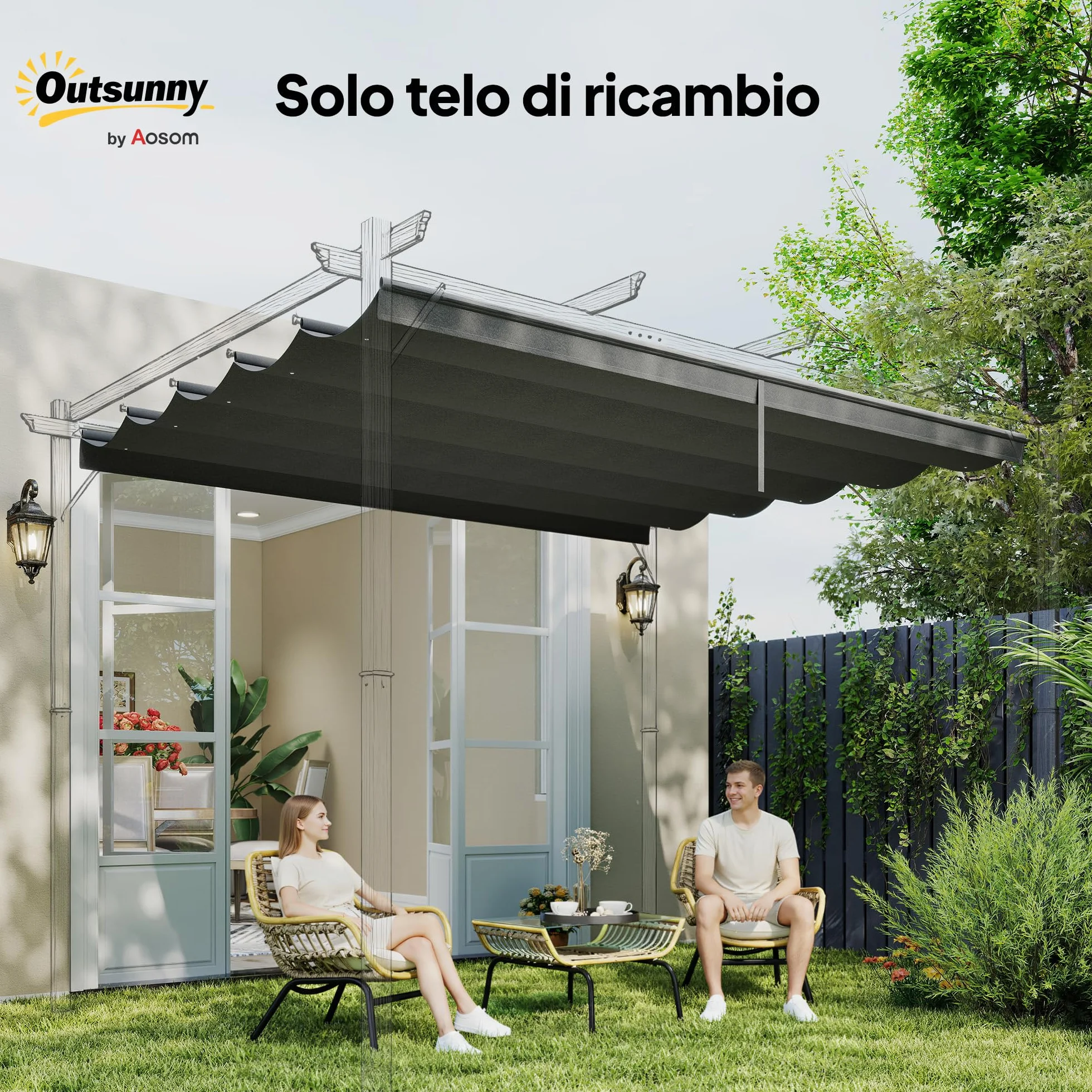 Outsunny Tetto di Ricambio per Gazebo Pergola, 350x260 cm, Poliestere Traspirante, Grigio Scuro