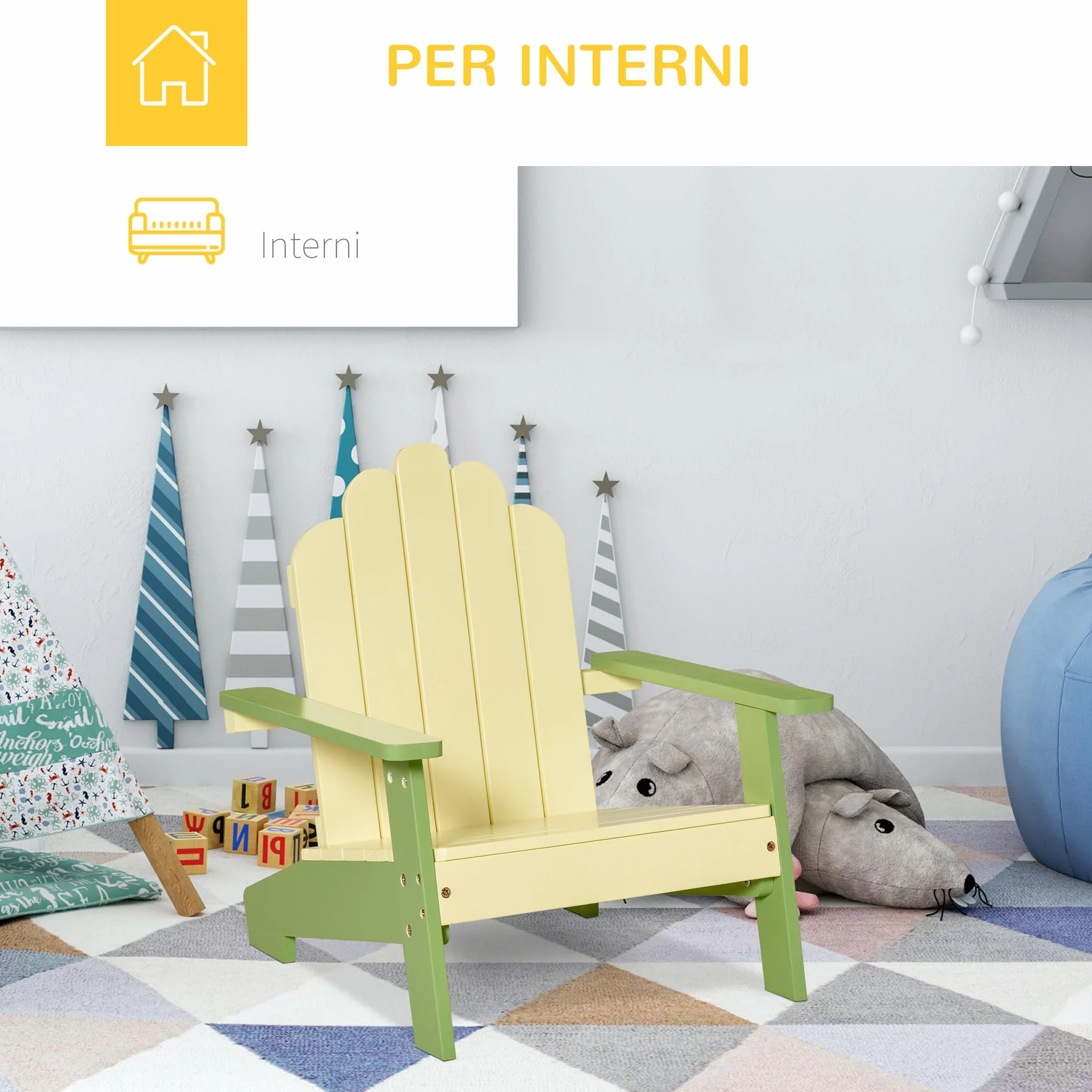 Outsunny Sedia per Bambini 1-4 Anni Ergonomica in Legno di Pino, Sedia Adirondack da Giardino con Vernice Atossica, Braccioli e Schienale, Uso Interno ed Esterno, 51x50x52.5cm, Verde