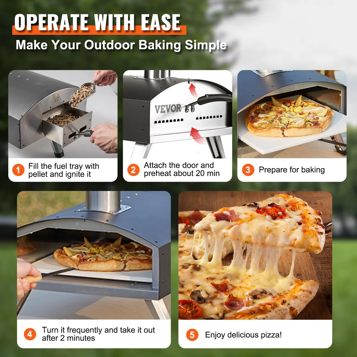 VEVOR Forno per Pizza Portatile a Pellet di Legno con Pietra per Pizza 12 Pollici Temperatura Max. 540℃, Forno Pizza Portatile da Esterno a Pellet di Legno per Viaggio Campeggio Festa Evento Banchetto