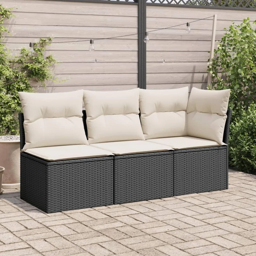 Divano da Esterno 2 posti Divanetti Esterni da Giardino Salotto da Giardino Esterno Divanetti Esterno in Polyrattan-Nero-3 Posti-2