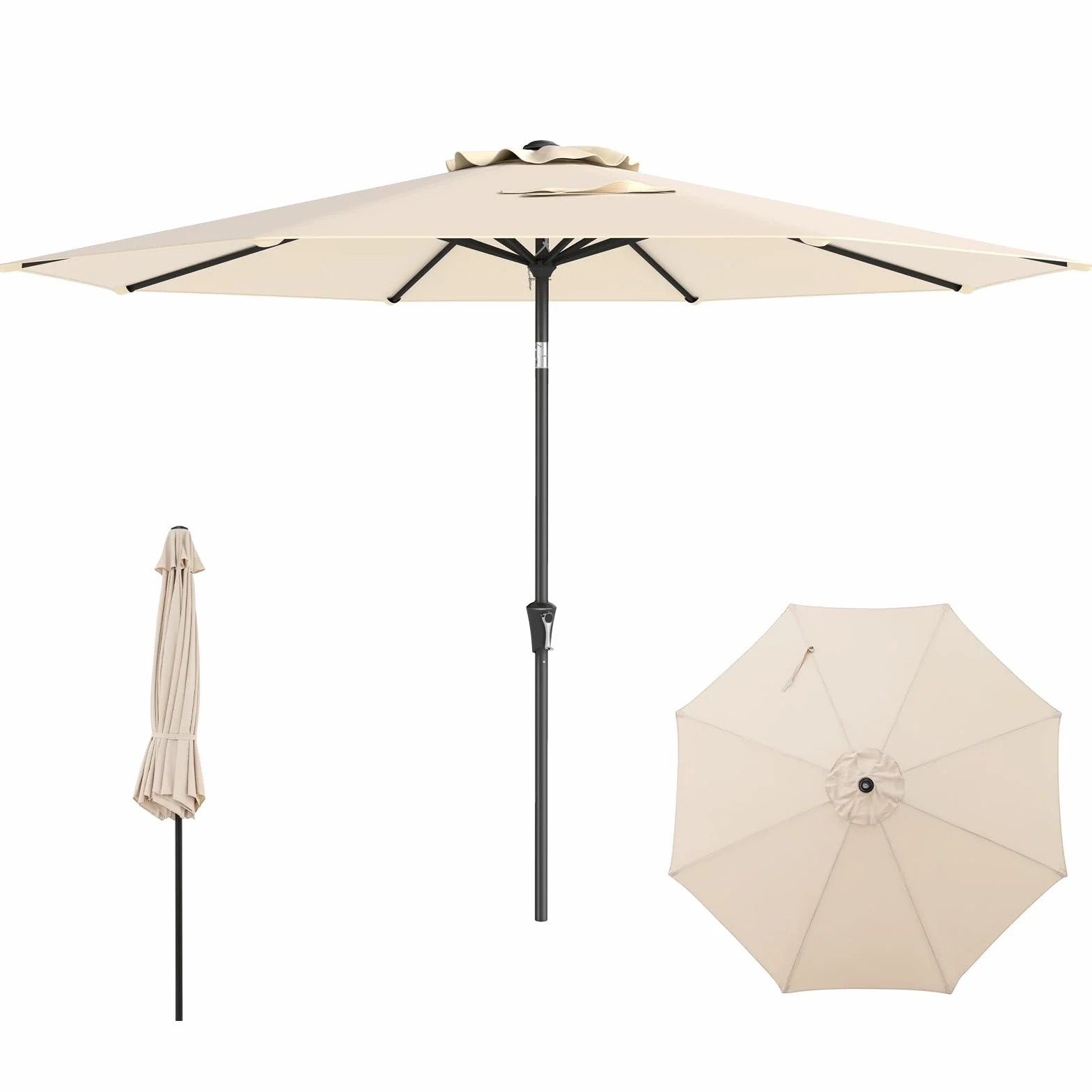COSTWAY Ombrellone da Giardino 290 cm con Inclinazione Regolabile, 8 Stecche Manovella per Spiaggia Piscina Cortile Beige