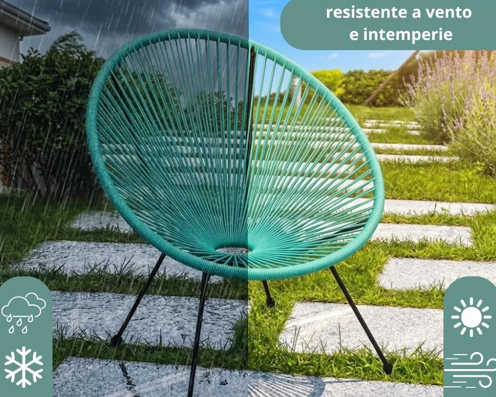 Tata Home Poltrona Relax da Giardino Mod. String Bianco Telaio in Acciaio