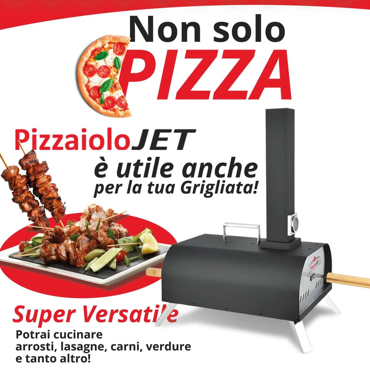 PizzaioloJet Forno Pizza a Pellet 460°C, 28 cm, 11 kg, Pietra Refrattaria, Termometro