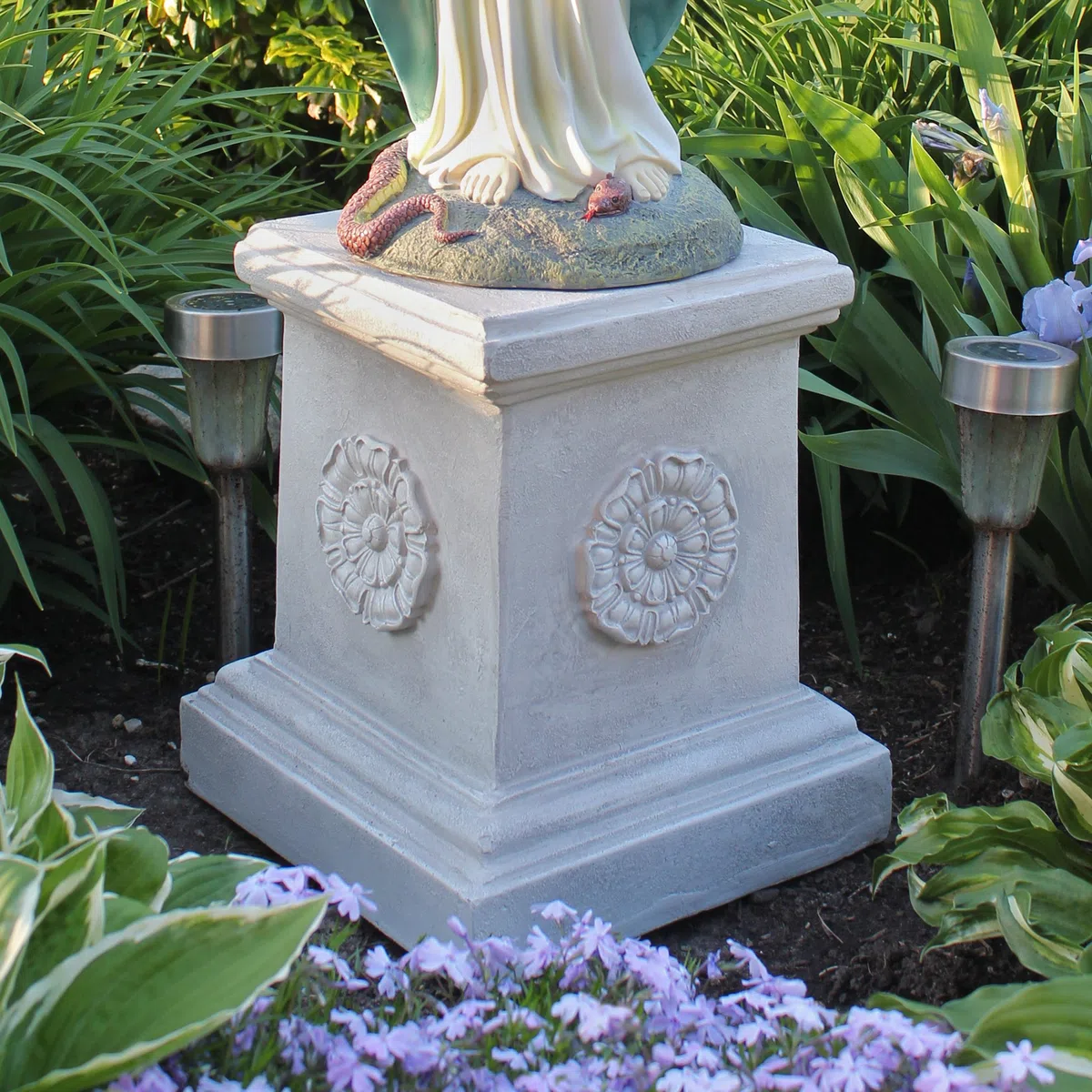 Design Toscano Rosone Inglese Piedistallo scultoreo da Giardino, poliresina, Pietra Antica, 33 cm