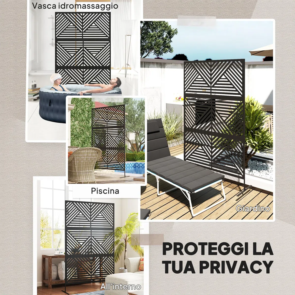 Outsunny Separé Divisorio Decorativo da Esterno Acciaio 122x45x198 cm Nero
