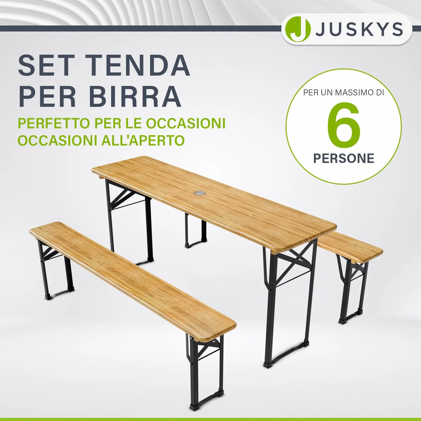 Juskys Set birreria Bichl 3 pezzi pieghevole 170x46x77 cm - Set mobili da giardino tavolo da birra e 2 panche da birra