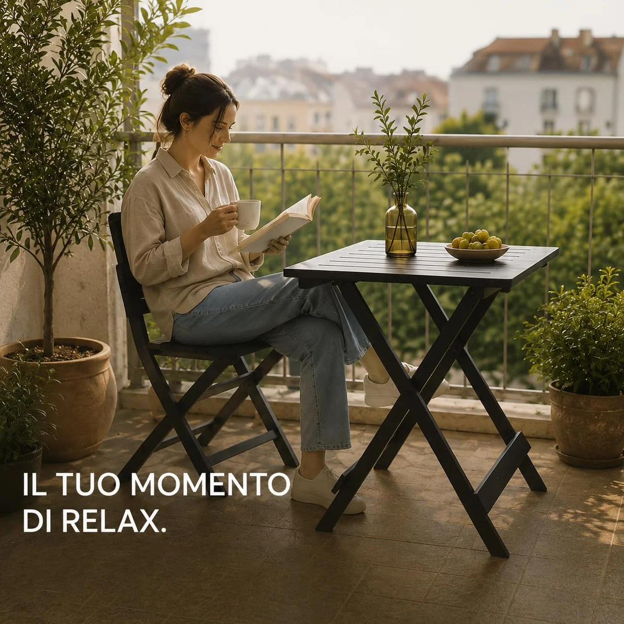 Tavolo da Giardino in Plastica Pieghevole Antracite 80x72xh70 cm Maury