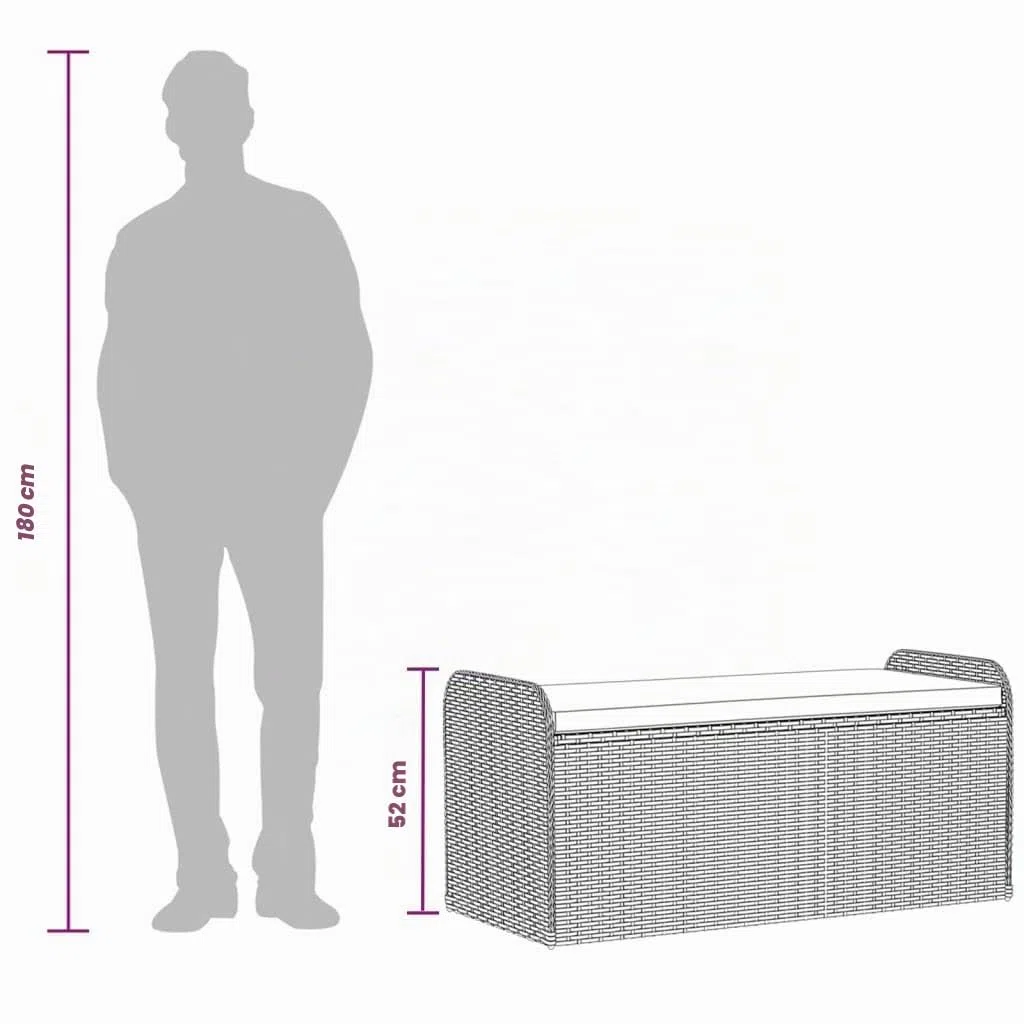 vidaXL Cassapanca con Cuscino Grigia 115x51x52 cm in Polyrattan