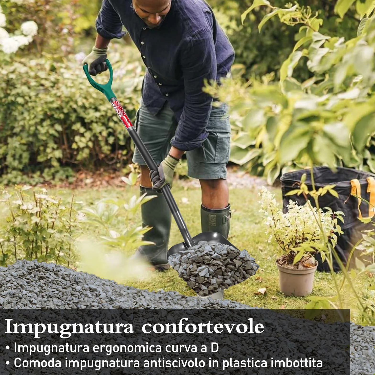 HYCHIKA Pala da Giardino Piazza, Vanga da Giardinaggi, Pala da Scavo, Acciaio Temprato di Alta Qualità, Manico Ergonomico Impugnatura a D, per Piante, Agricola, Diserbo, Spalatura Neve