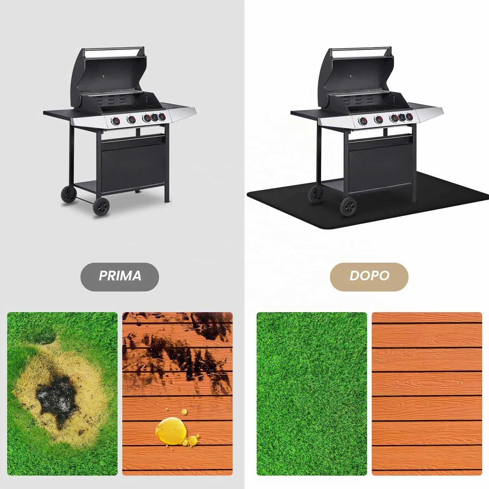 Tappetino per Griglia da Esterno, Tappetino per Griglia Ignifugo su Entrambi i lati, Tappeto Ignifugo per Camino, Impermeabile e a prova di olio, 100 x 150 cm, Protezione per Barbecue a gas