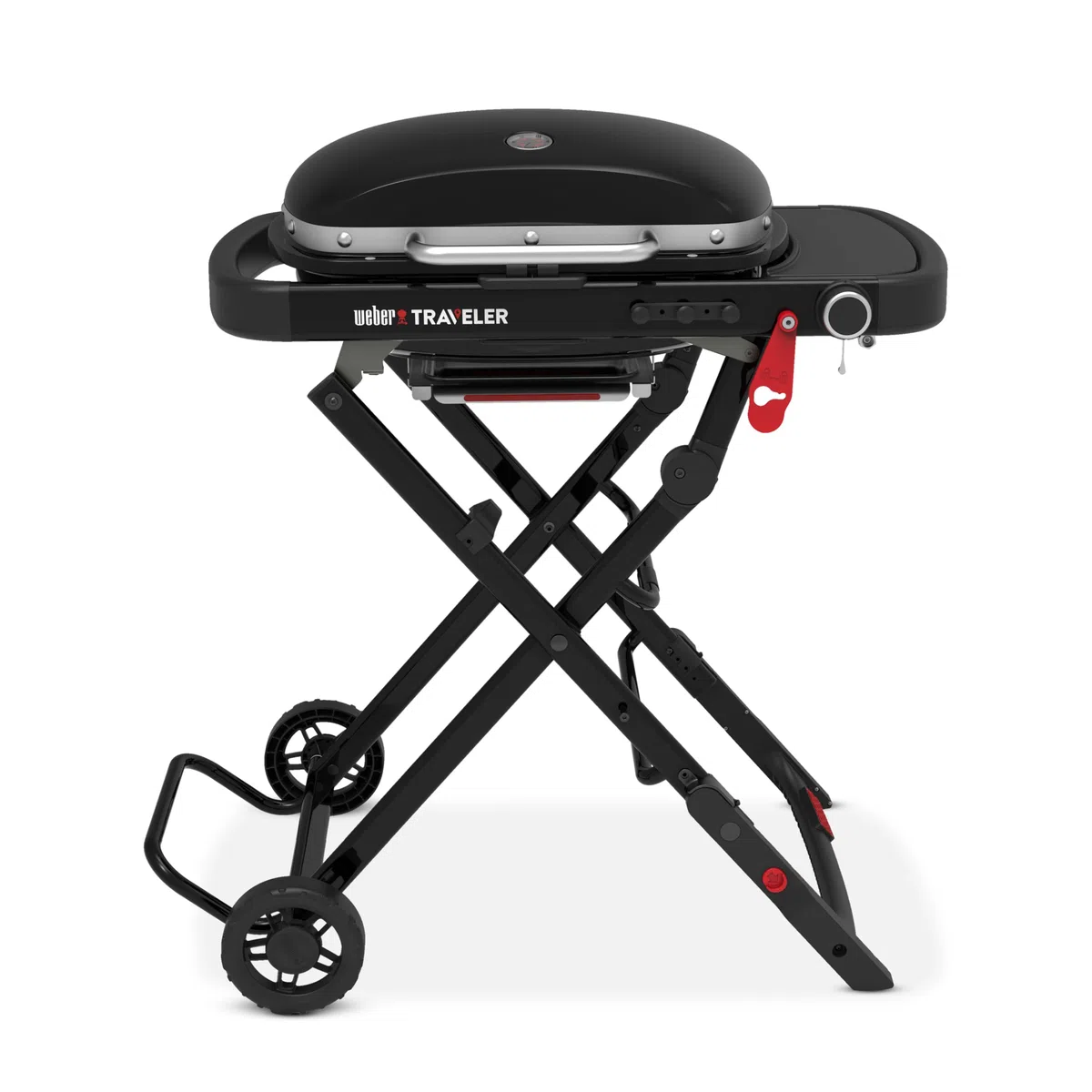 Weber Traveler Compact Barbecue a Gas, Griglia 52x36 cm, BBQ Portatile, Carrello Ripiegabile, Nero