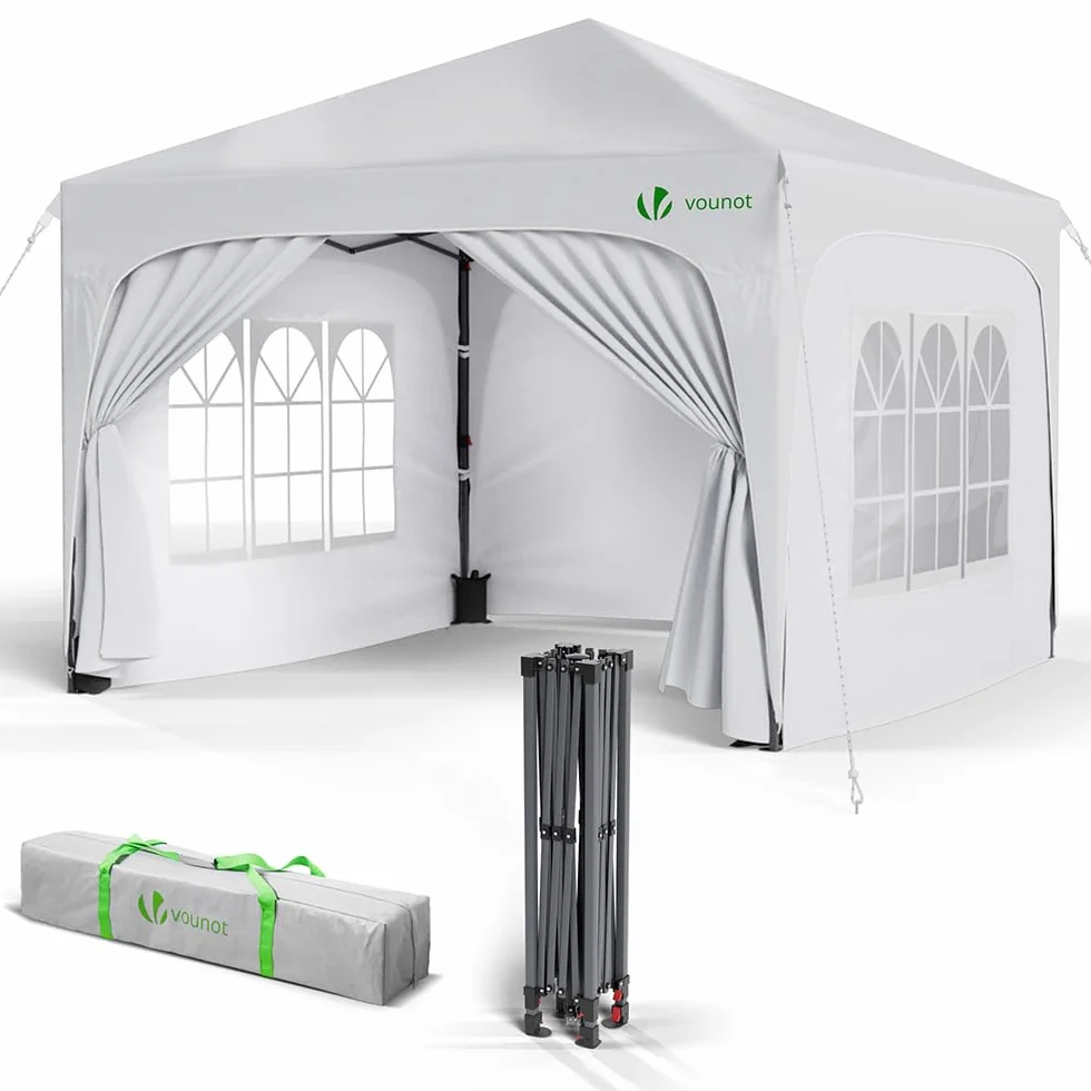 Gazebo Pieghevole 3x3m Impermeabile con Pareti Laterali, Tenda Esterno da Giardino Bianco