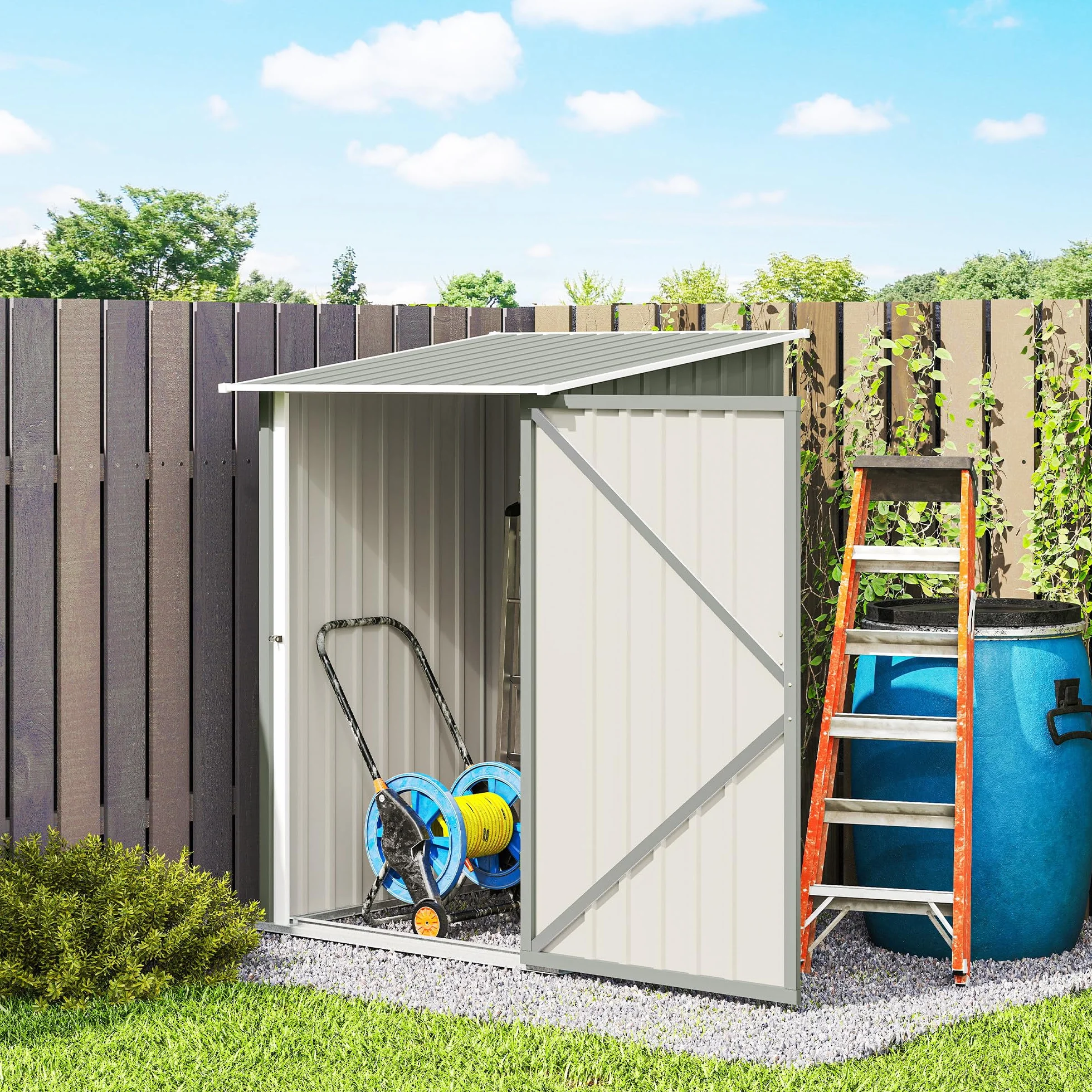 Outsunny Casetta da Giardino 0.92m² Acciaio Zincato Capanno Porta Attrezzi 100x104x160 cm Grigio Chiaro