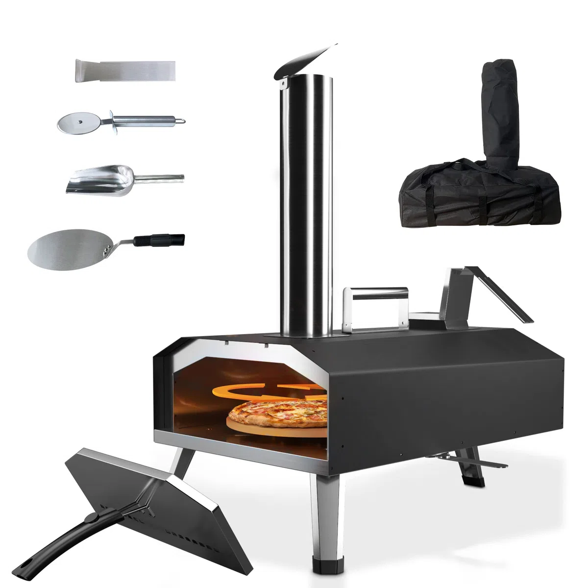 KitchenBoss Forno per Pizza da Esterno in Acciaio Inox 12'' con Pietra per Pizza a Legna